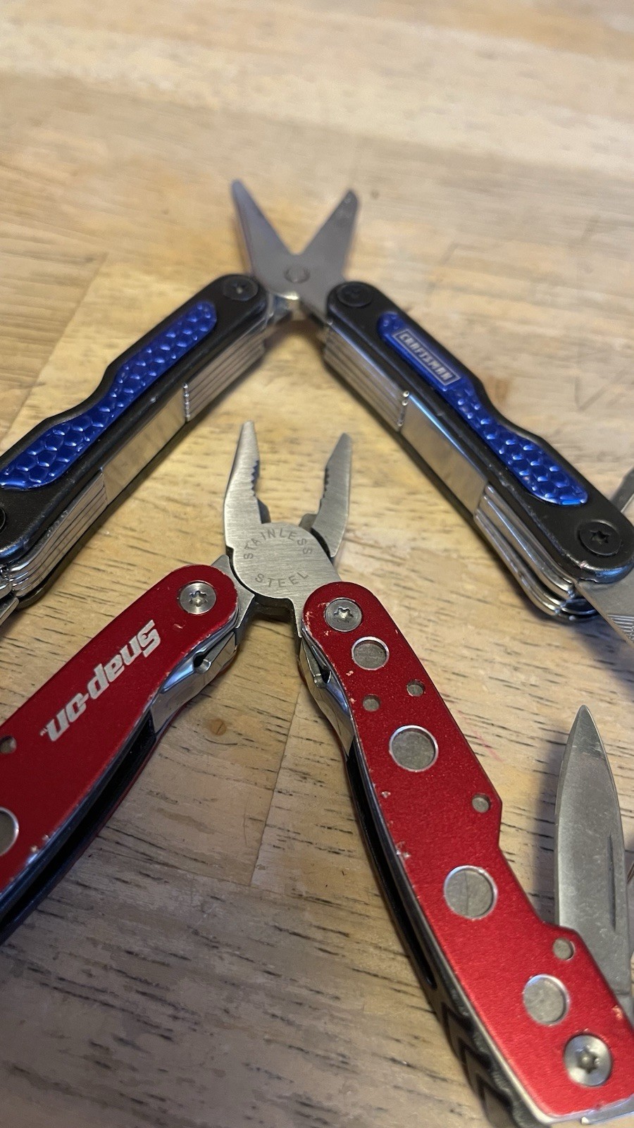 BLUE 3 INCH CRAFTSMAN 10 n 1 MINI MULTI TOOL SCISSORS / RED SNAP ON MINI MULTI