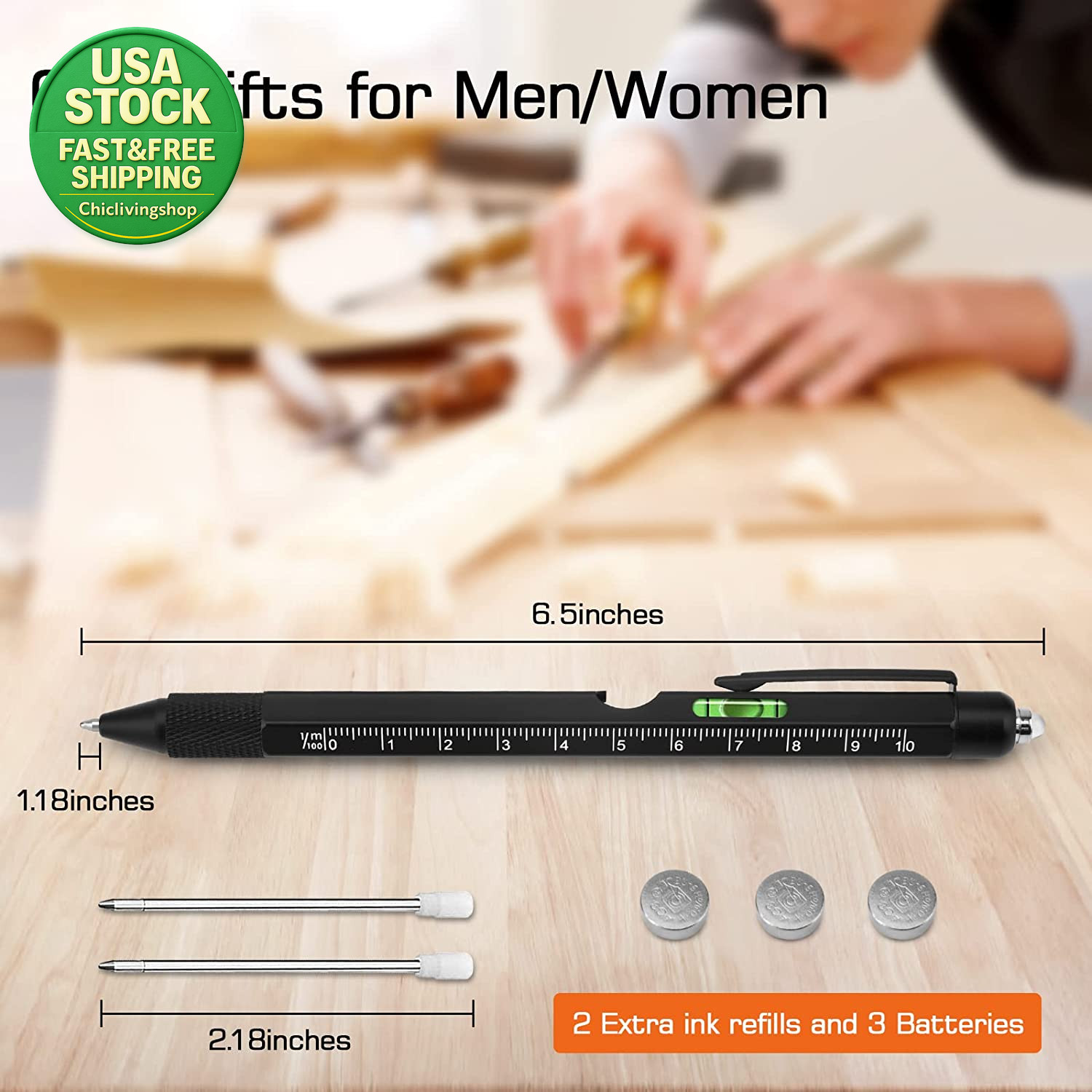 9 in 1 Multitool Pen Gifts for Dad Husband Men Tools Gadgets Black