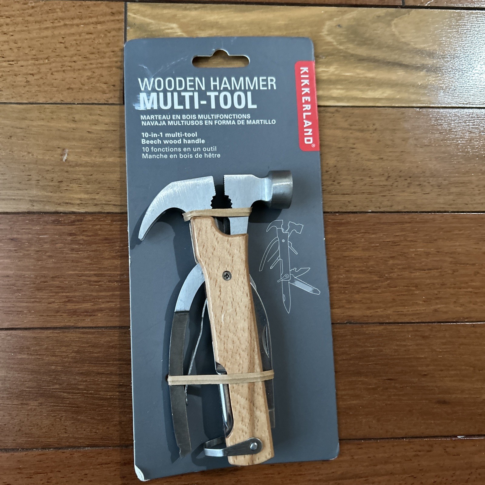 Kikkerland Wooden Hammer Multi-Tool 10-In-One Stainless Steel With Wood Handle