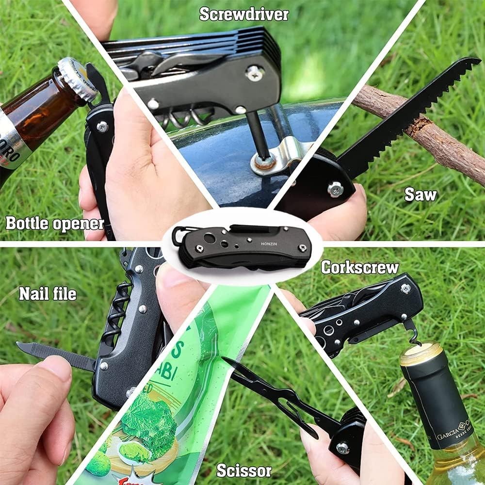 Swiss 15-in-1 Multi-Tool Pocket Knife, Compact Black Stainless Steel