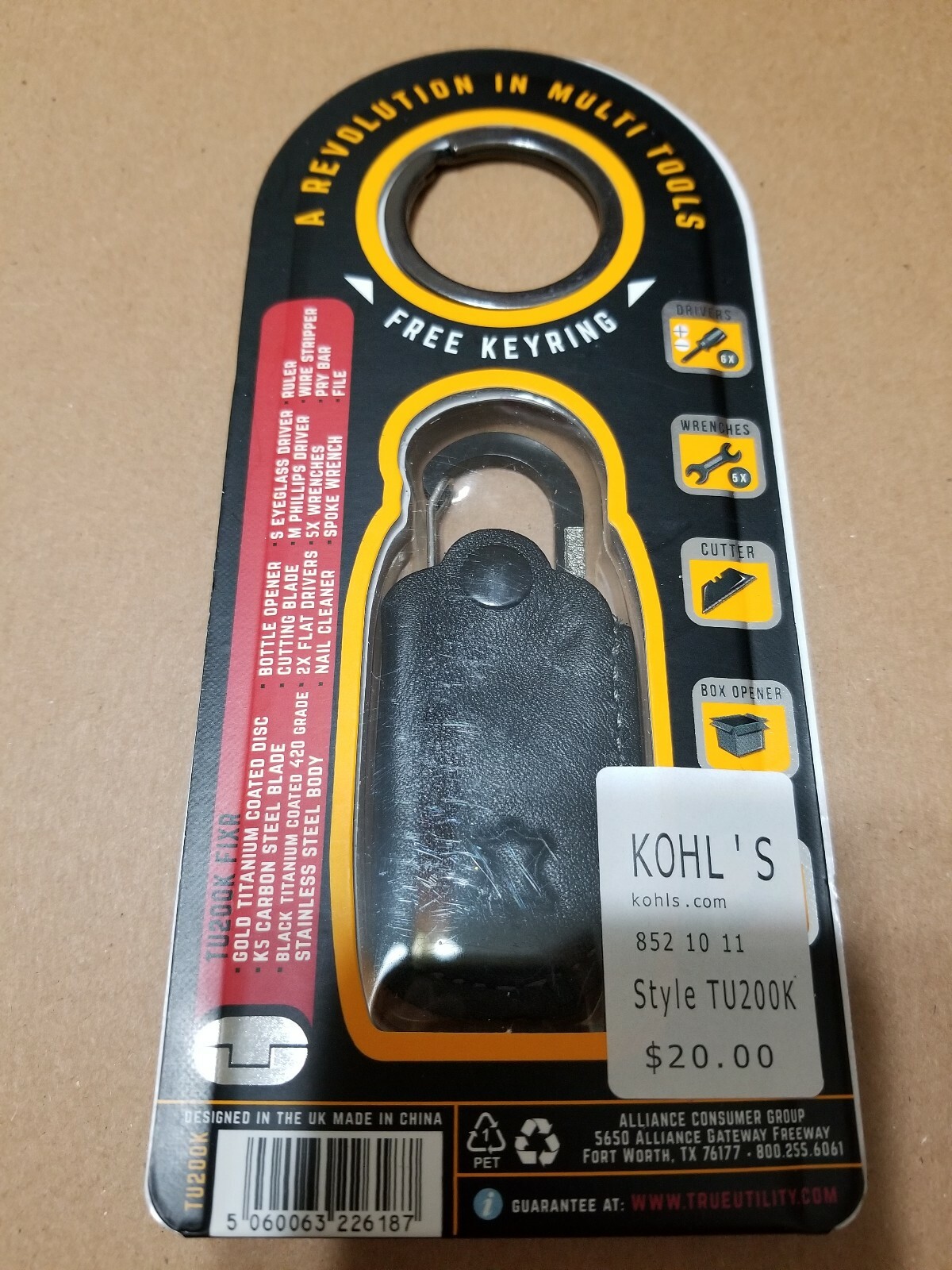 True Utility FIXR. 20 Tools in 1. Multi-Tool. Genuine Leather pouch included.