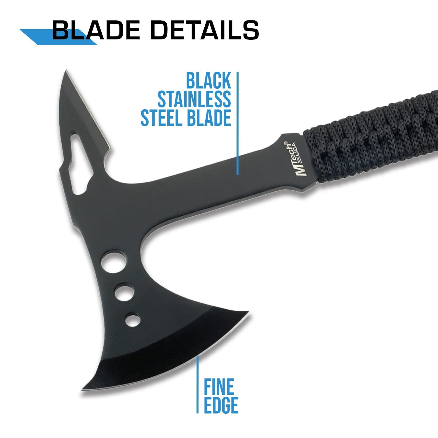 MTech USA– Axe – Black Fine Edge Stainless Steel Blade, Full 15-Inch,