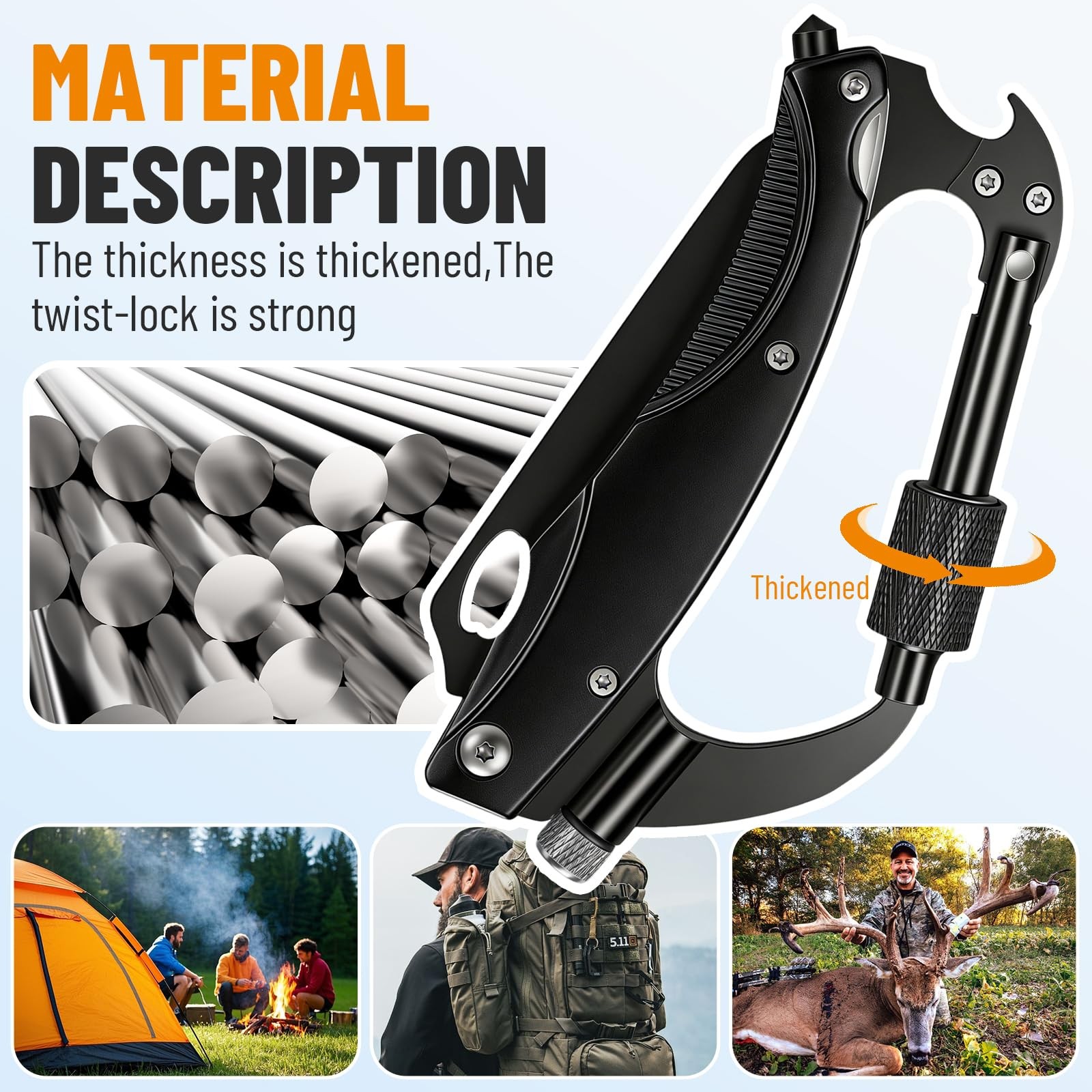 Carabiner Multitool with Pocket Knife, 7-in-1 EDC Carabiners with Folding Kni…
