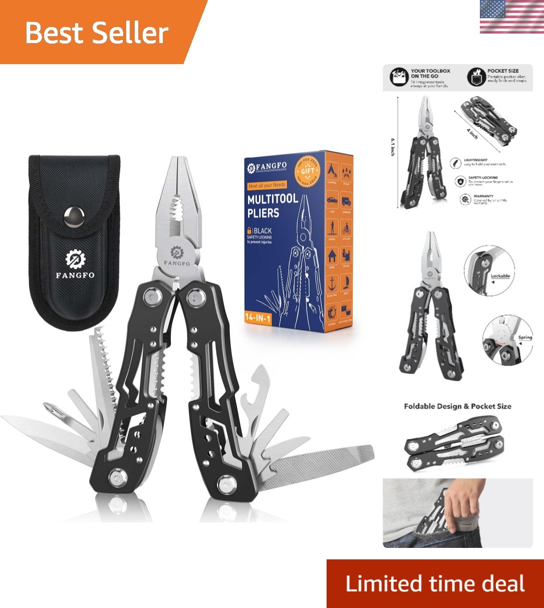 Lightweight 14-in-1 Multitool with Safety Lock – Perfect for Survival & Hiking