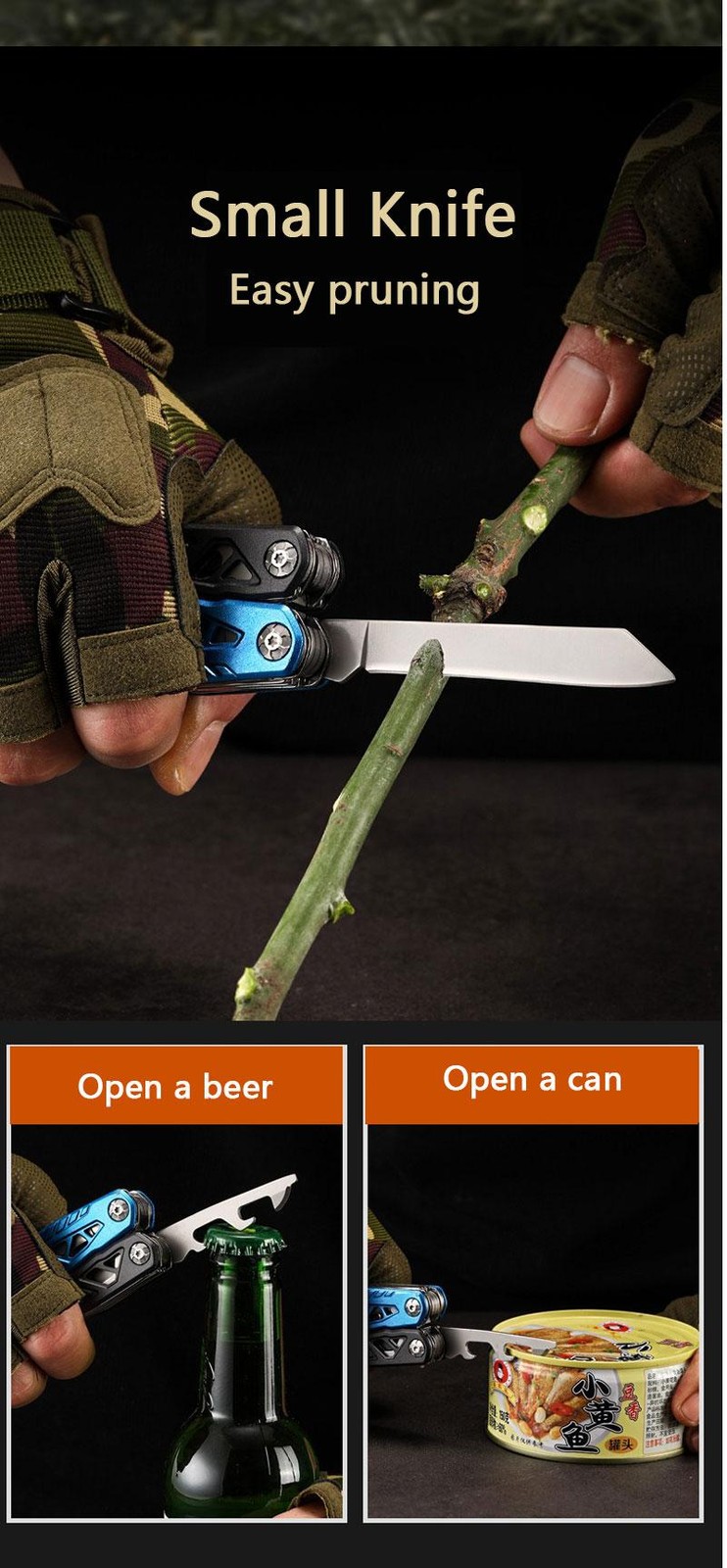 Outdoor Multifunction Hammer Pliers Knife Camping Emergency Survival Tool