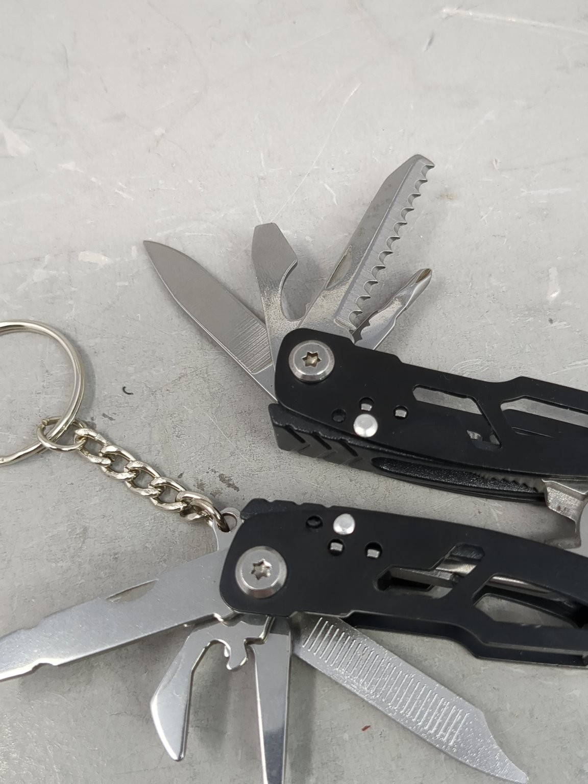 Multi-Tool Keychain with Pliers Black Stainless Steel Camping Hiking and Pouch