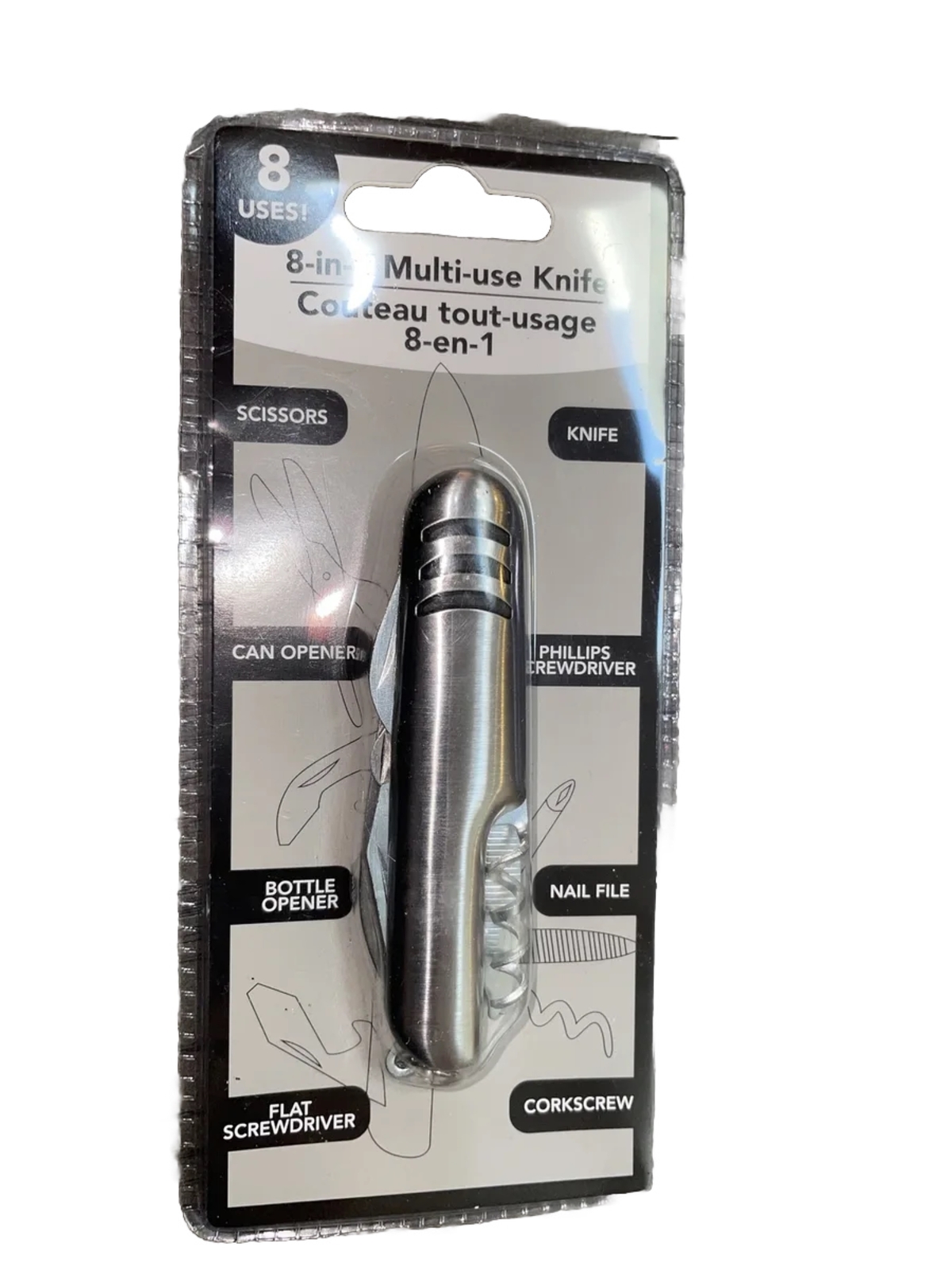 Multi Use Knife Scissors Can Bottle Opener Screwdrivers File Corkscrew 8-in-1