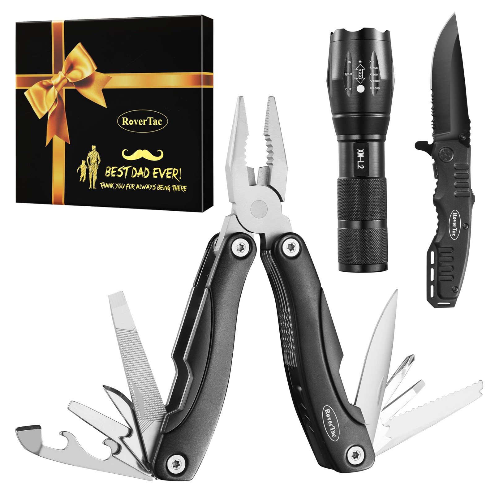 Tools Set for Dad Gift – 12-in-1 Multitool Pliers, Tactical Knife & Flashligh…