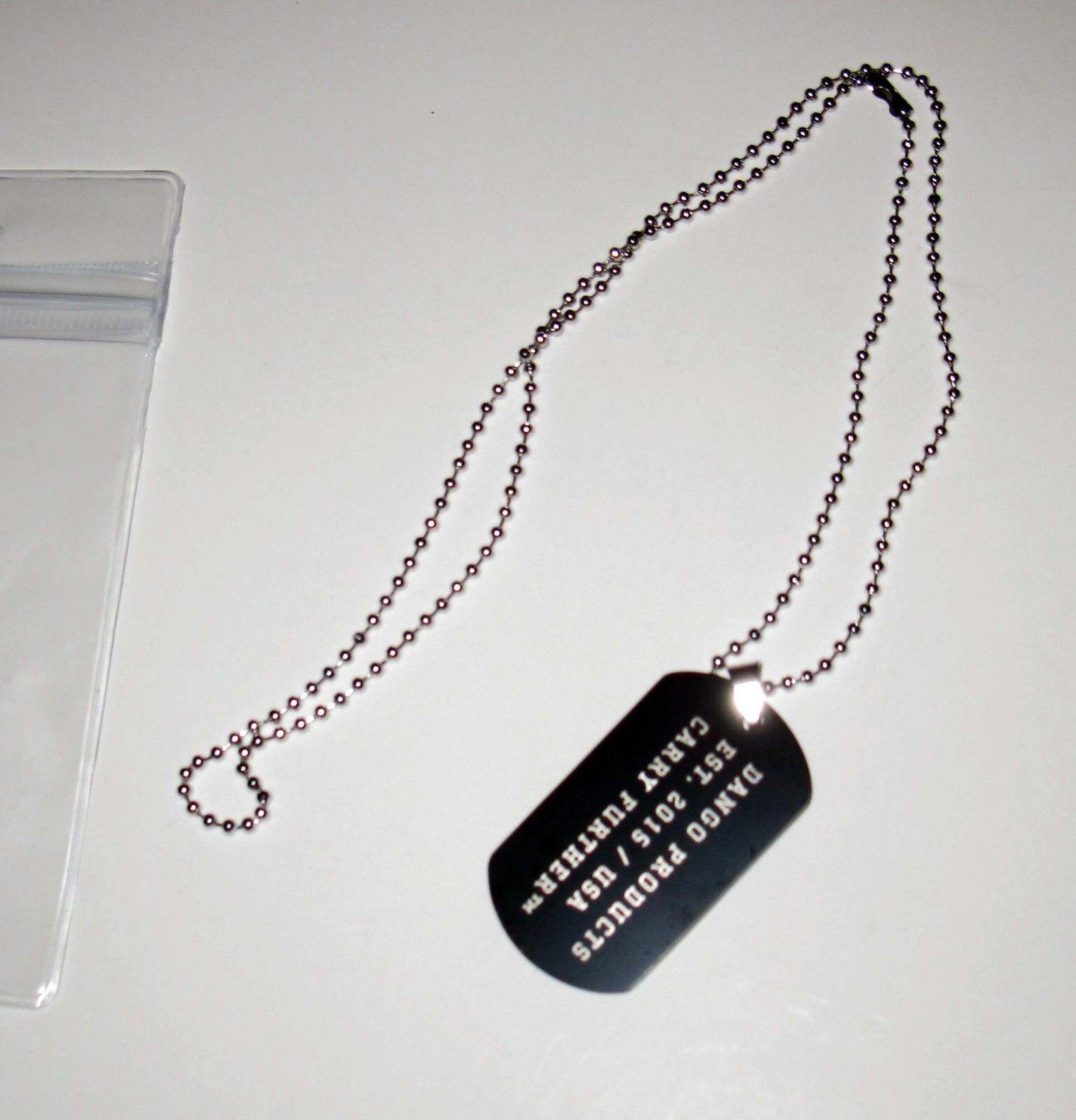 NEW Dango Products USA Dog Tag With Chain Heavy Duty Black Aluminum w Chain EDC