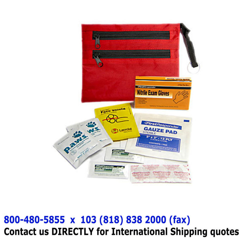 CPR Personal Protective Equipment Kit w/ Ointment – Exam Gloves – Bandage – Bag
