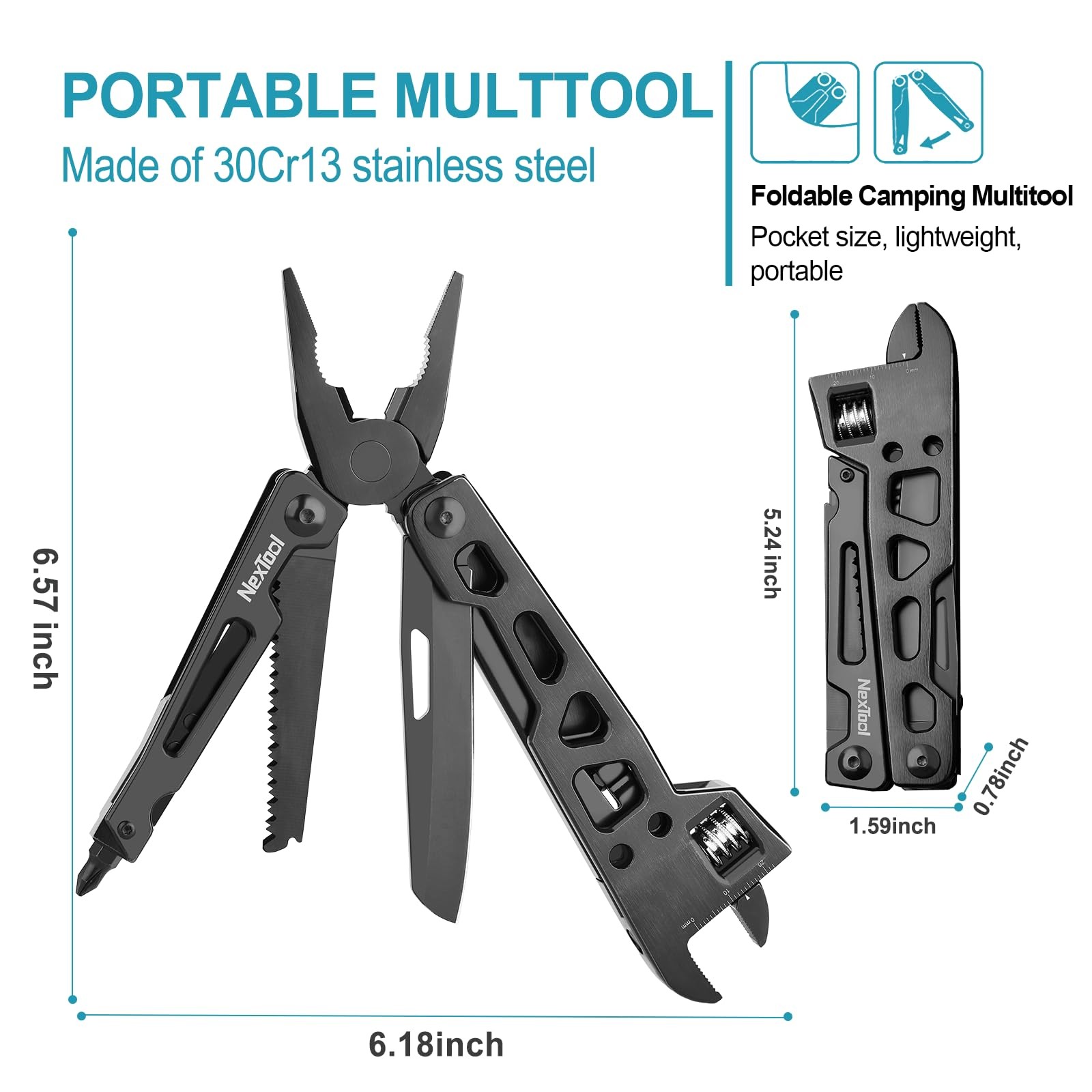 Adjustable Wrench Multitool, 9 in 1 Multi Tool with Multitool Pliers, Adjusta…