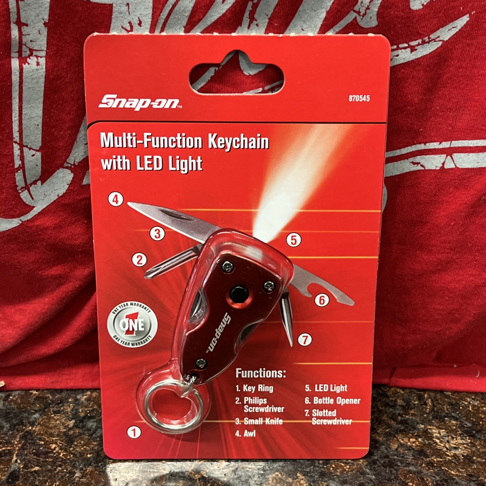 NEW Snap-On RED Multi-Function Keychain w/Light Knife Screwdriver 870545 (LOOK)
