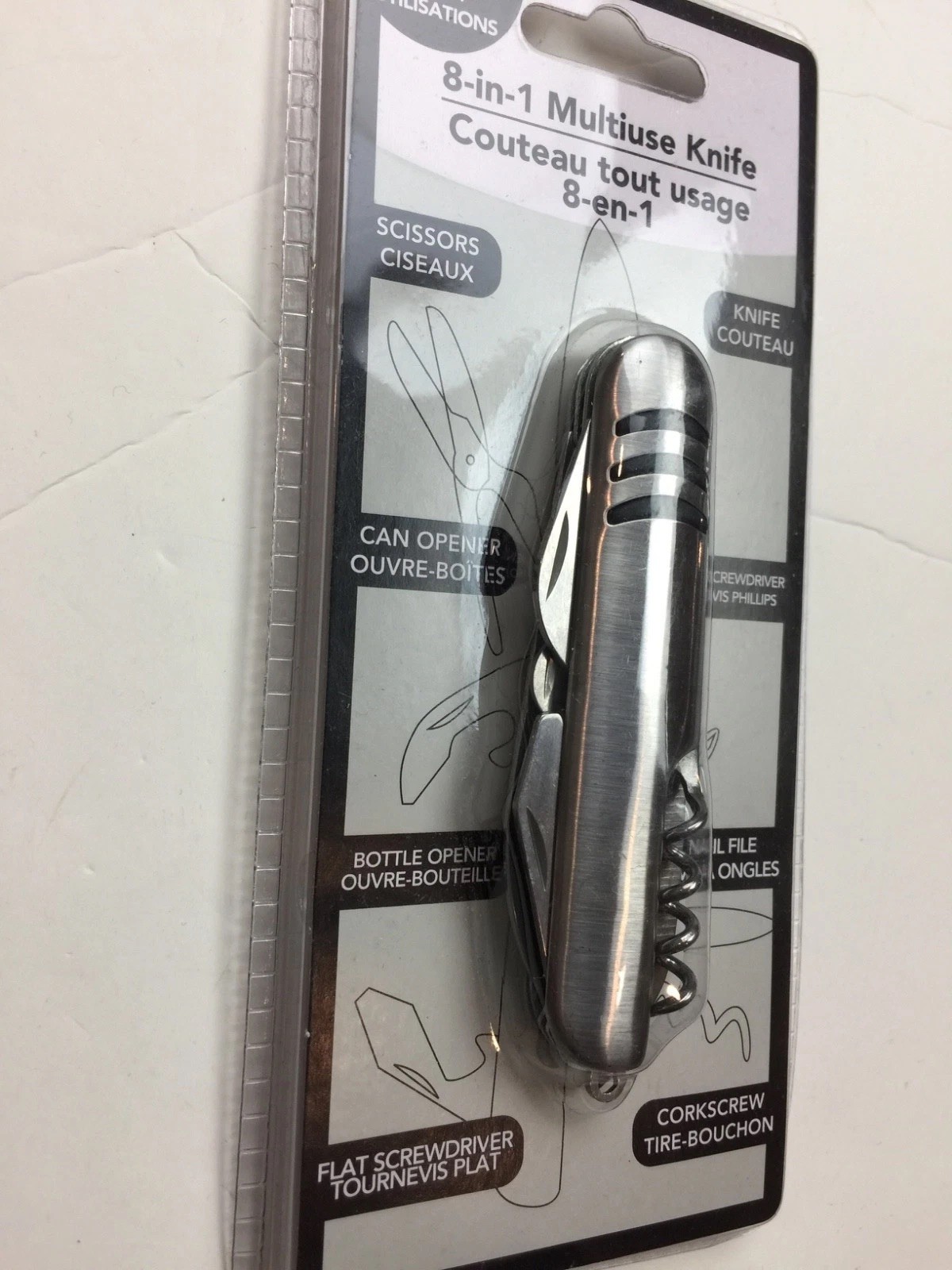 Pocket 8-in-1 Knife Scissors Can Opener Nail File Corkscrew Bottle Opener New