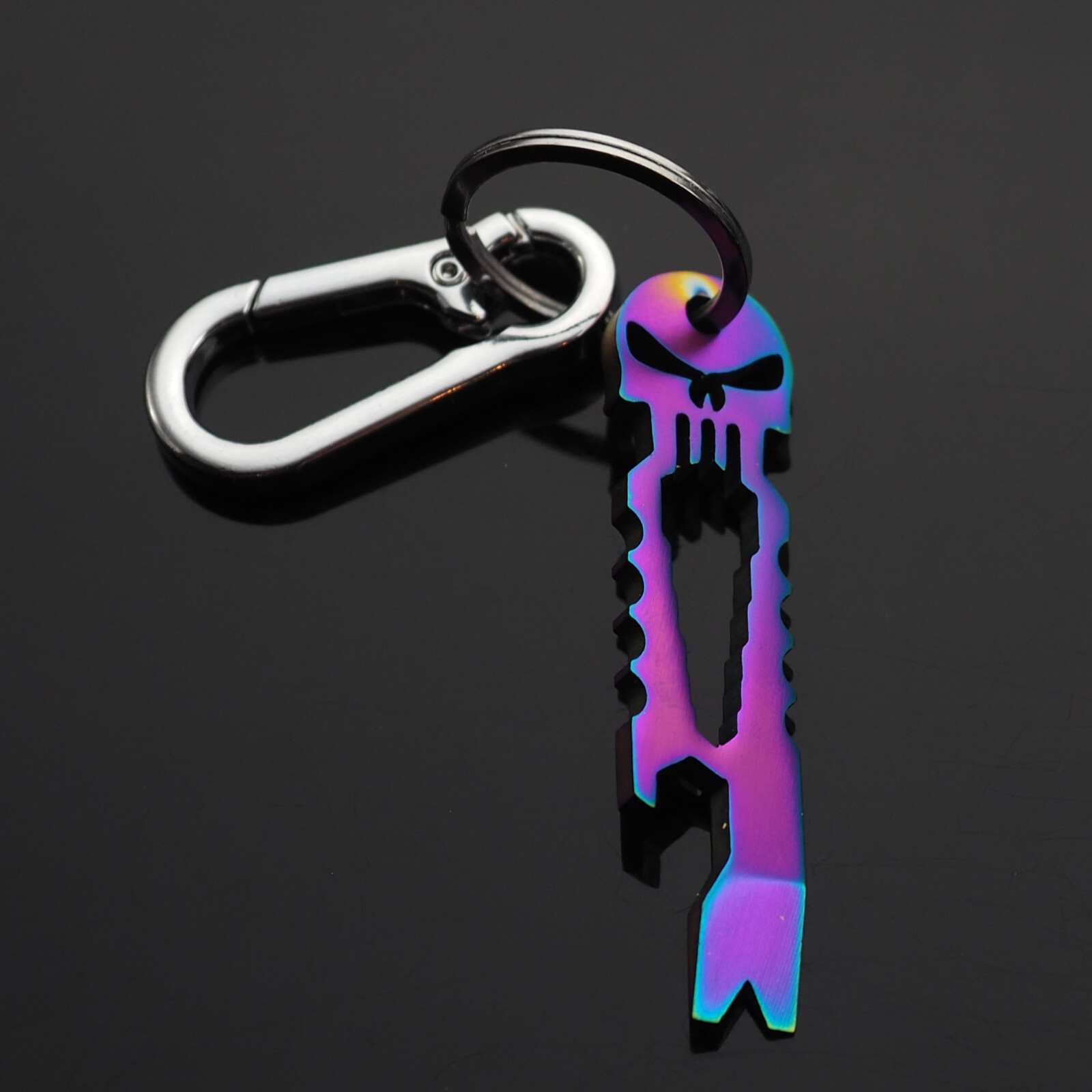 Skull Keychain Crowbar Screwdriver Hex Wrench Carabiner Clip Opener EDC – Neon