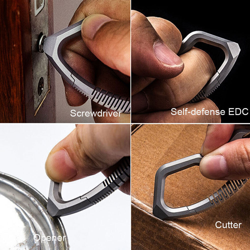 Titanium Alloy + Leather Removable Keychain Carabiner Pendant Crowbar EDC Tool