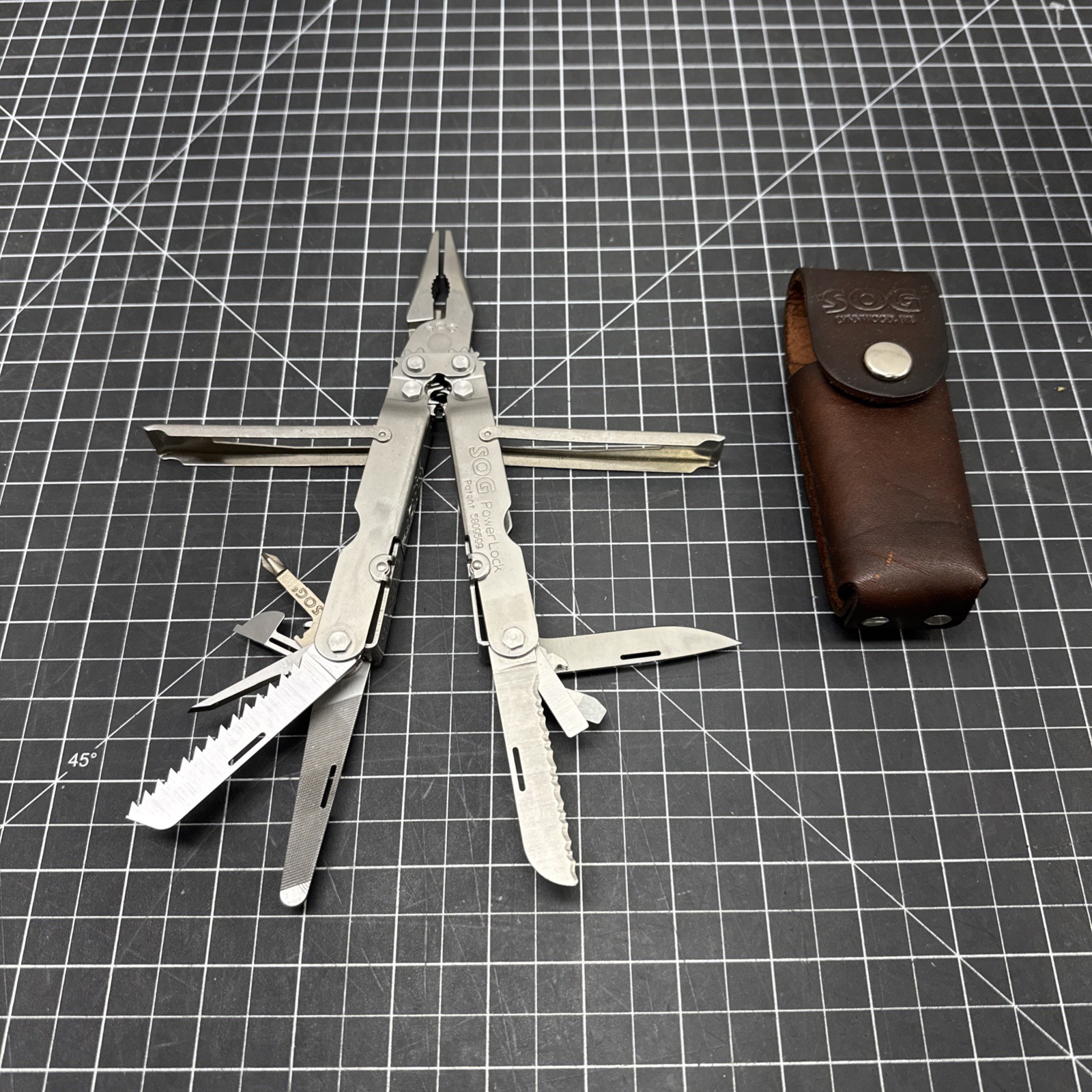 SOG PowerLock Multi Tool Leather Pouch USA Made Excellent Used Condition C H43