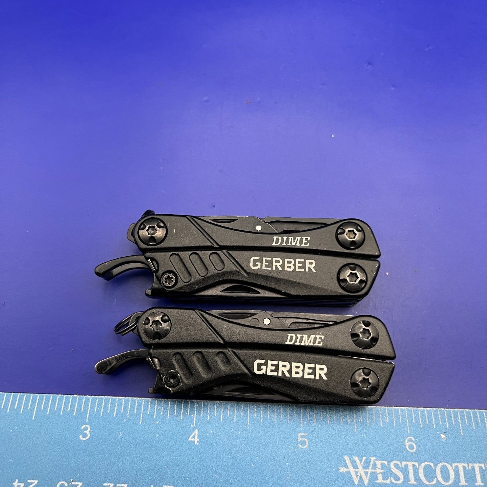 Lot of 2 Gerber Dime Multi-Tools Small Keychain Pliers Knife File Scissors
