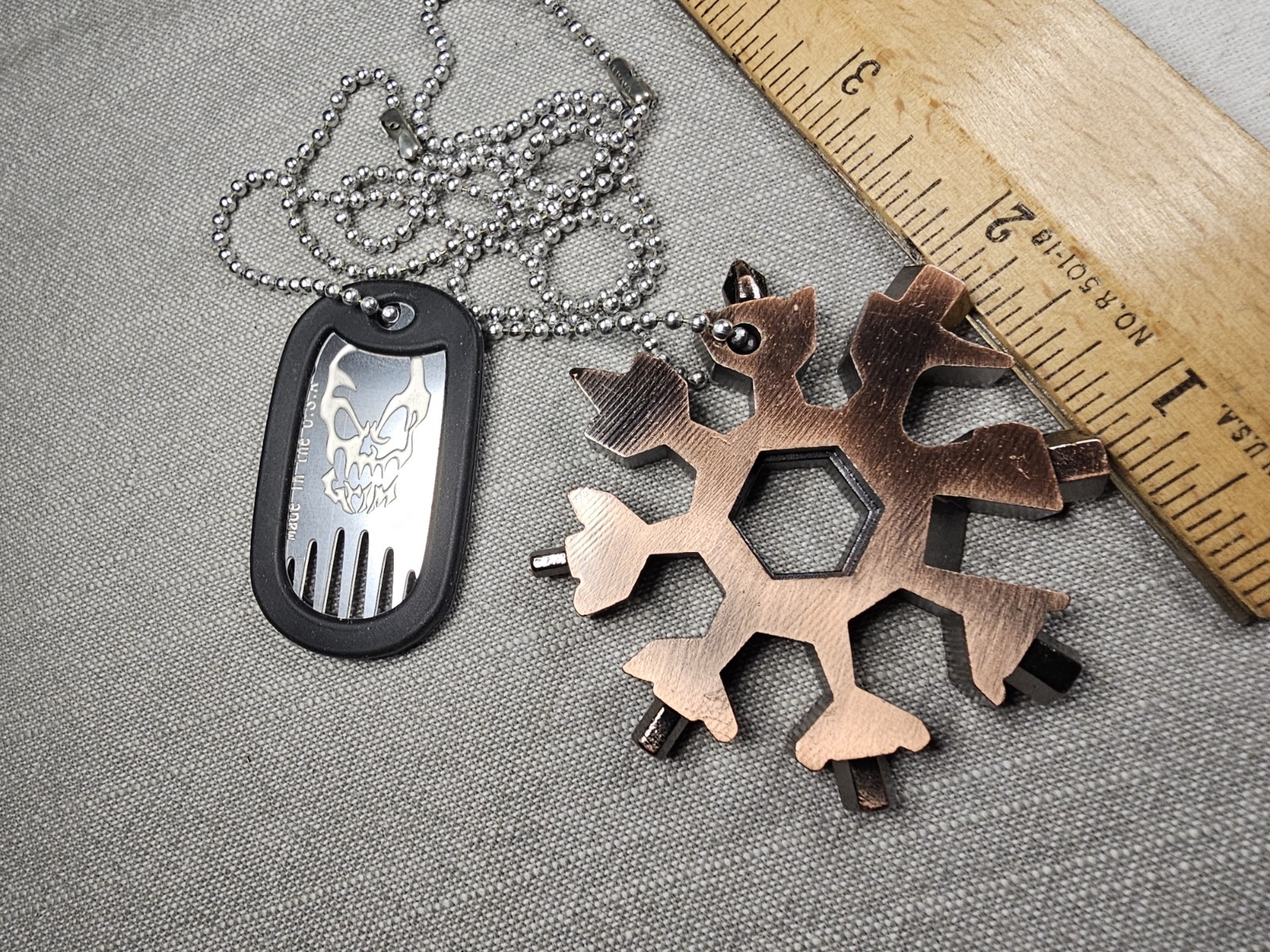 Vintage Necklace Tools Snowflake & Dog Tag Fork Edc Survival Tools Gift D10