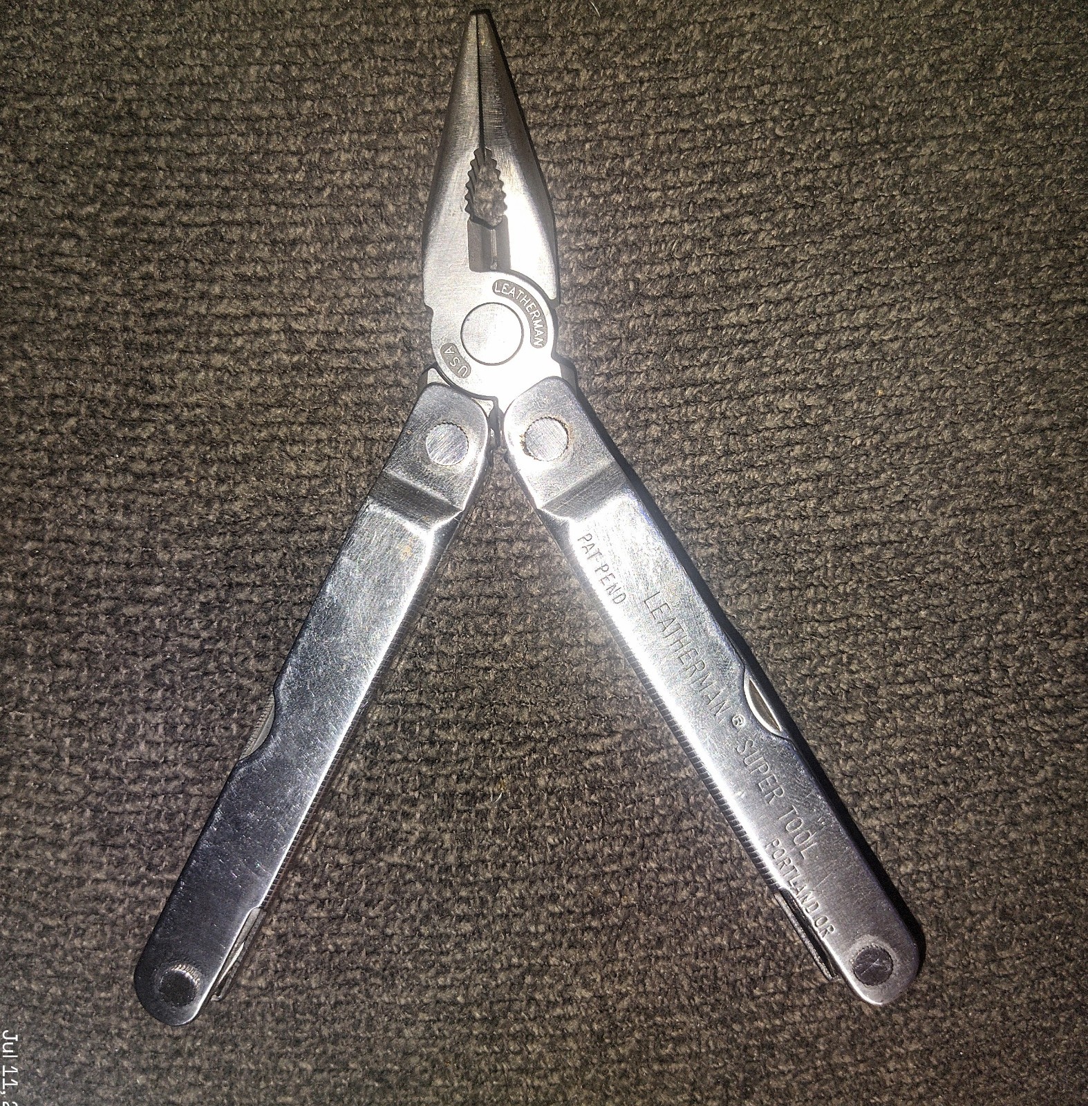 Original Vtg Leatherman Super Tool Pat. Pending w/leather Sheath #0201 CLEAN ++