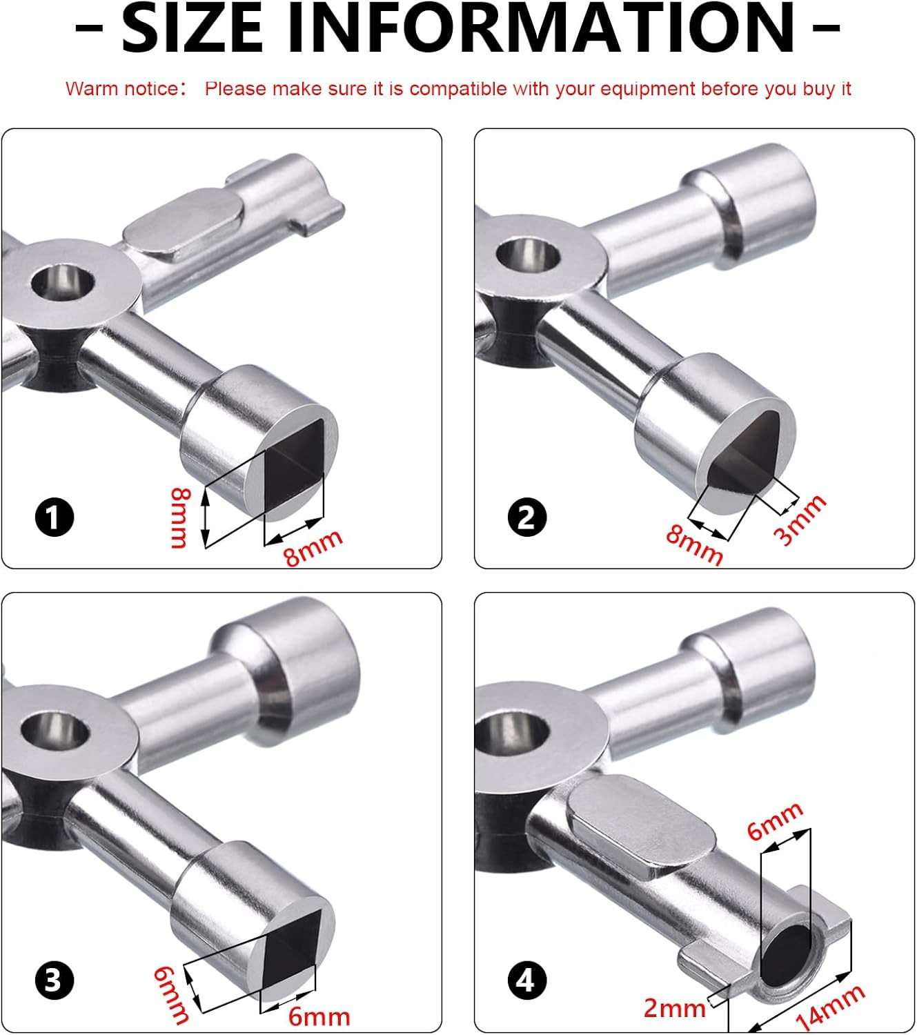 4 Way Sillcock Water Key, 15/64″, 5/16″, 15/32″, 35/64″ Multifunction Utility Ke