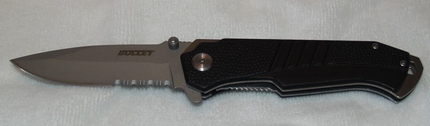 BLK BULLET KNIFE 7 3/4″ OPEN 3 1/4″ SERRATED BLADE 4 1/2″ CLOSED STAINLESS STL