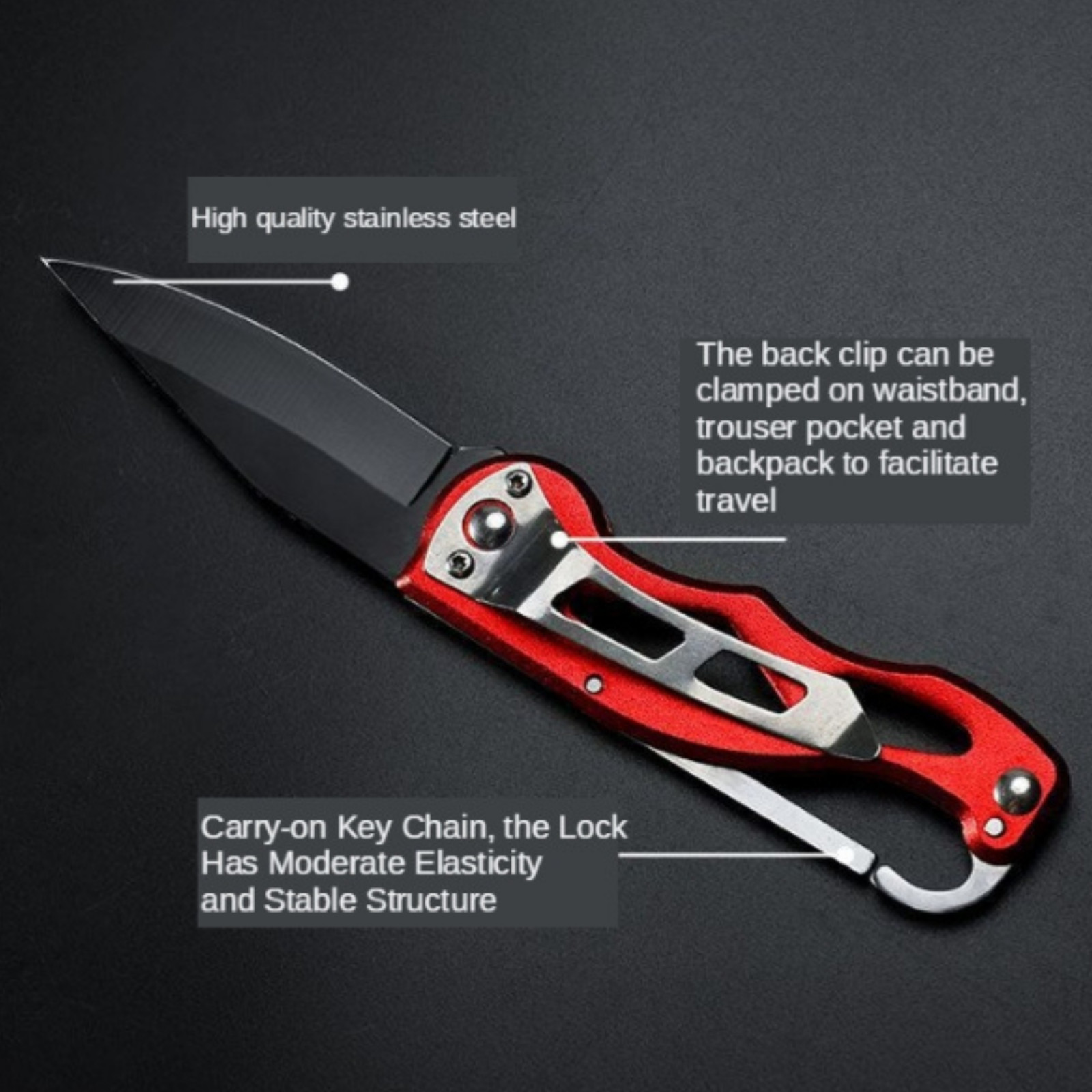 Folding Knife Key Chain Black BladeTactical Portable Pocket Hunting Survival NEW