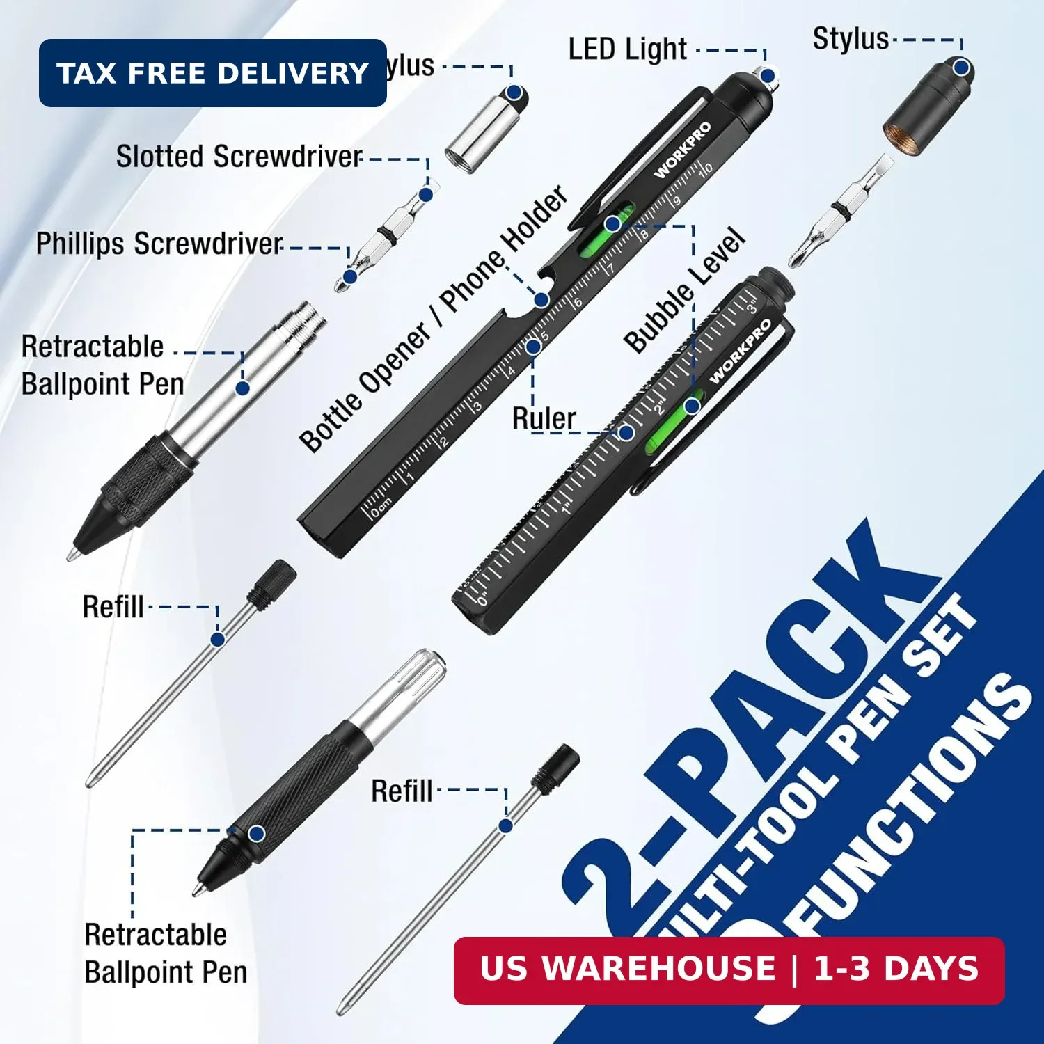 WORKPRO Father’s Day Gifts for Men, 9 Functions Multi-tool Pen Set, Birthday Gif