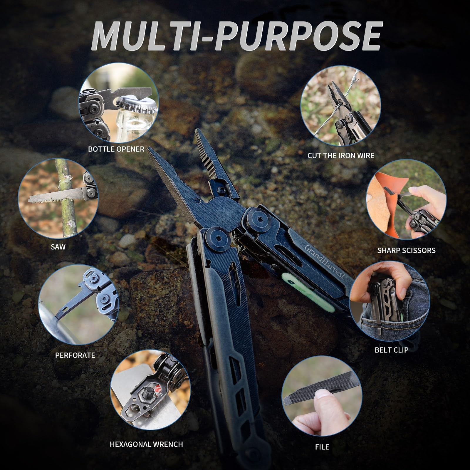 Multitool, 25-in-1 Spring Loaded Pliers Multi Tool, Each Tools with Safety Lo…