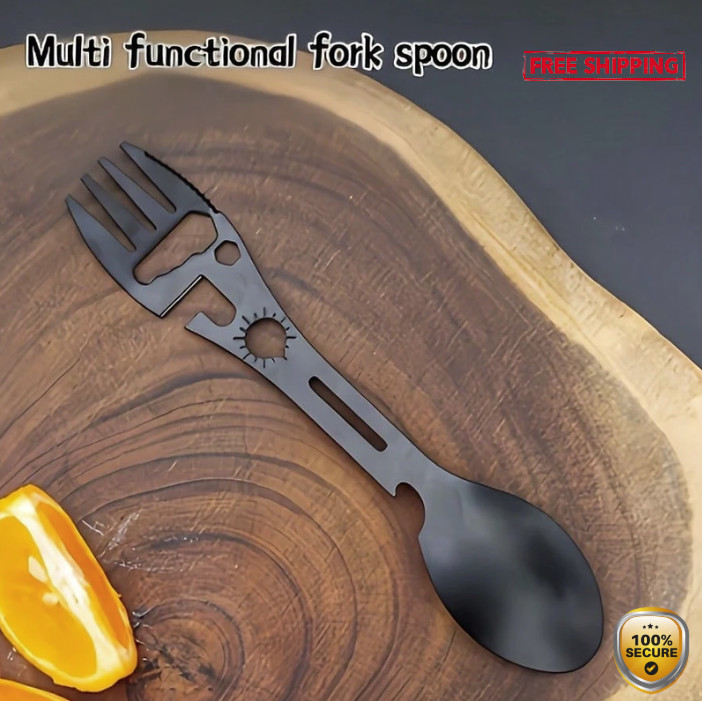 2pcs 10‑in‑1 Stainless Camping Tool – Spoon, Knife, Wrench & Bottle Opener – NEW