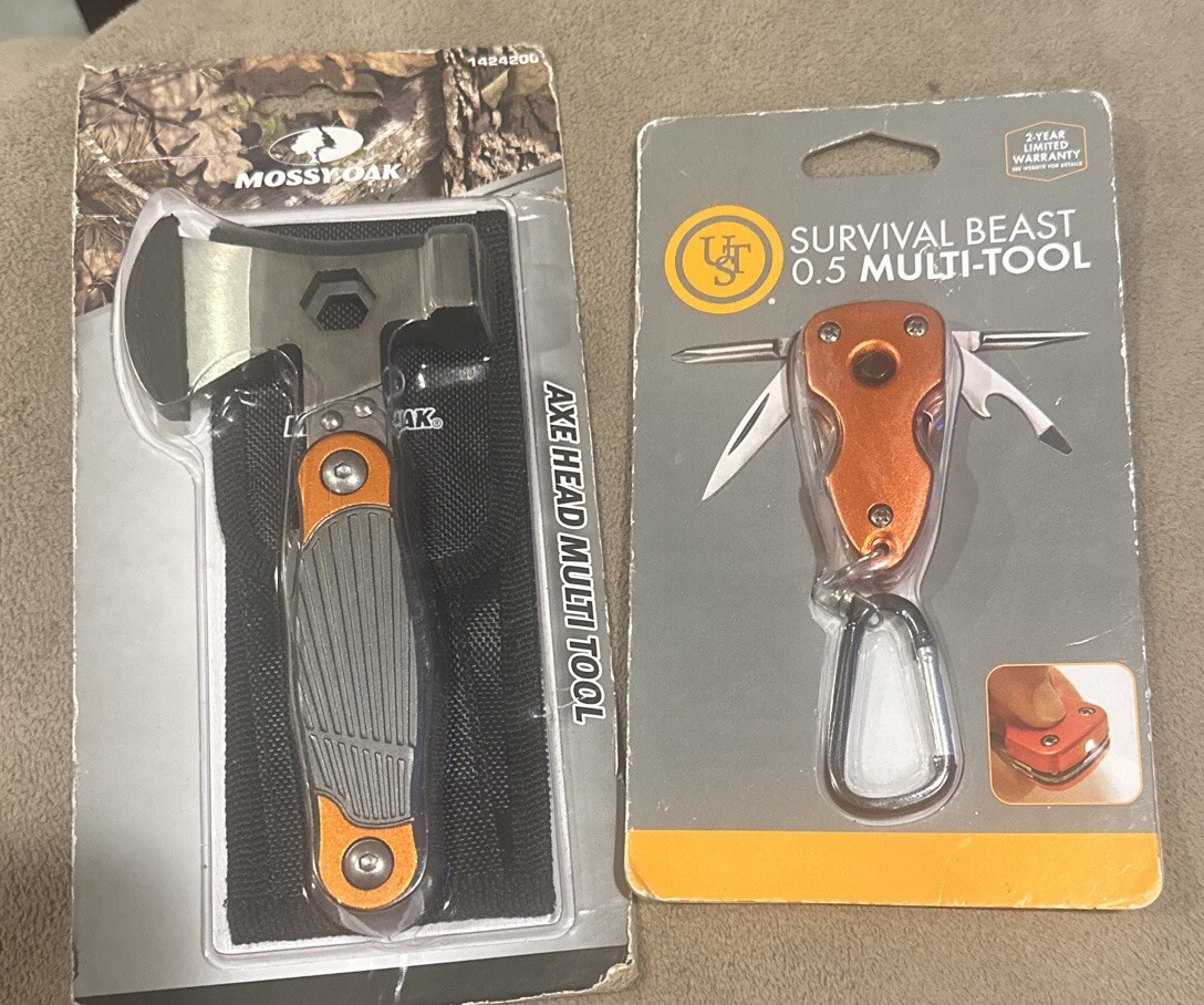 Mossy Oak Mini AXE & Hammer Multi Tool w/ Belt Case 6-1/4” + Survival Beast 0.5