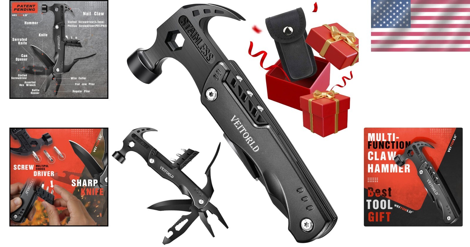 14-in-1 Stainless Steel Multitool Hammer – Unique Valentine’s Day Gift for Him