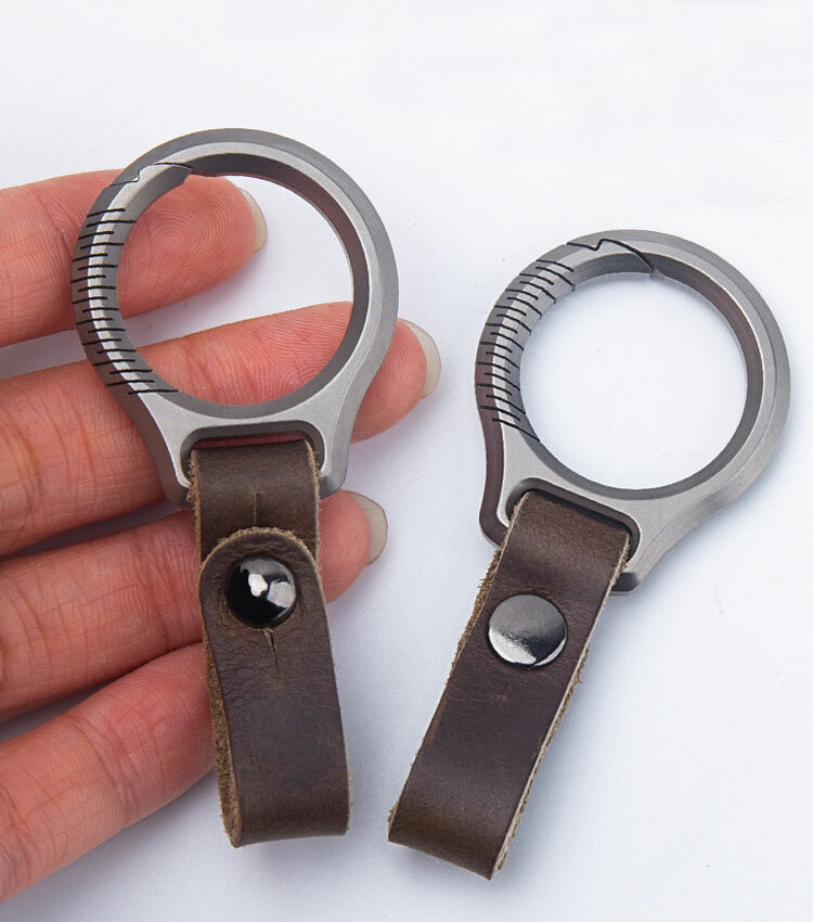 Titanium Alloy + Leather Keychain Portable Removable Key Ring Pendant EDC Tool