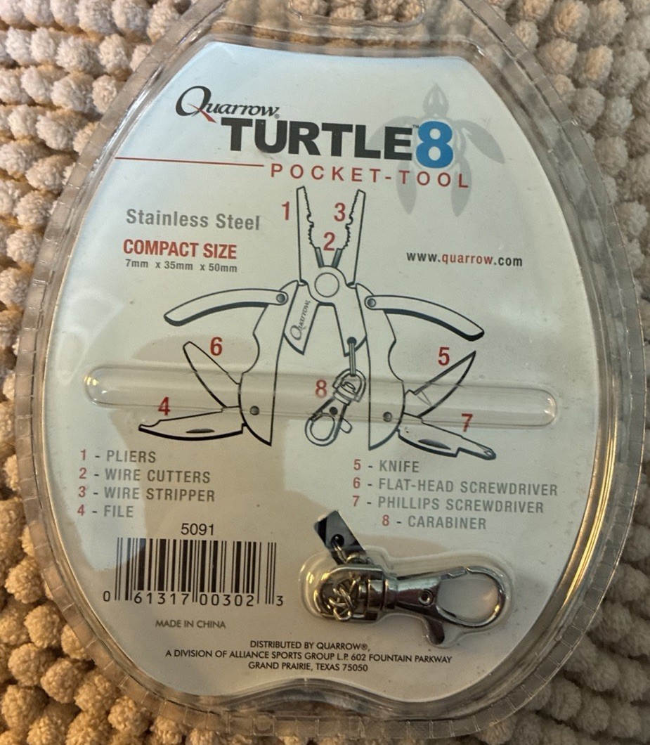 Quarrow TURTLE 8 POCKET TOOL STAINLESS STEEL COMPACT SIZE 7MMX35MMX50MM All In 1