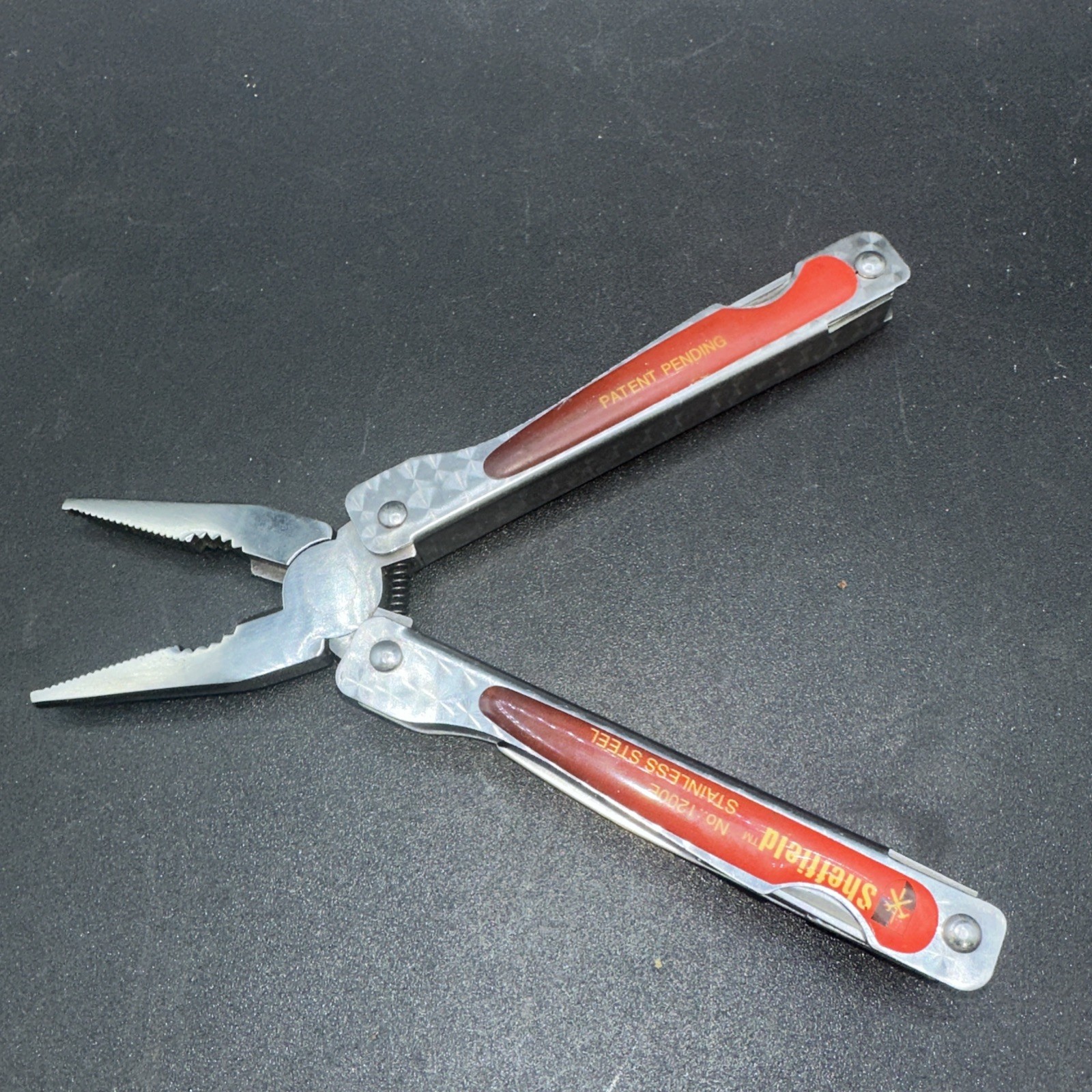 SHEFFIELD #1200E STAINLESS STEEL FOLDING PLIERS & MULTI TOOL KNIFE SAW