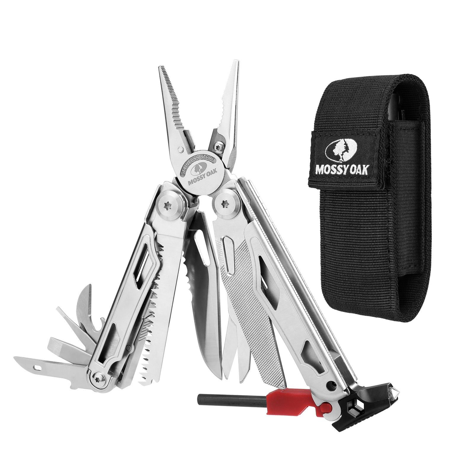 MOSSY OAK 19-in-1 Multitool Pliers Folding Pocket Tools Survival Tools w/Sheath