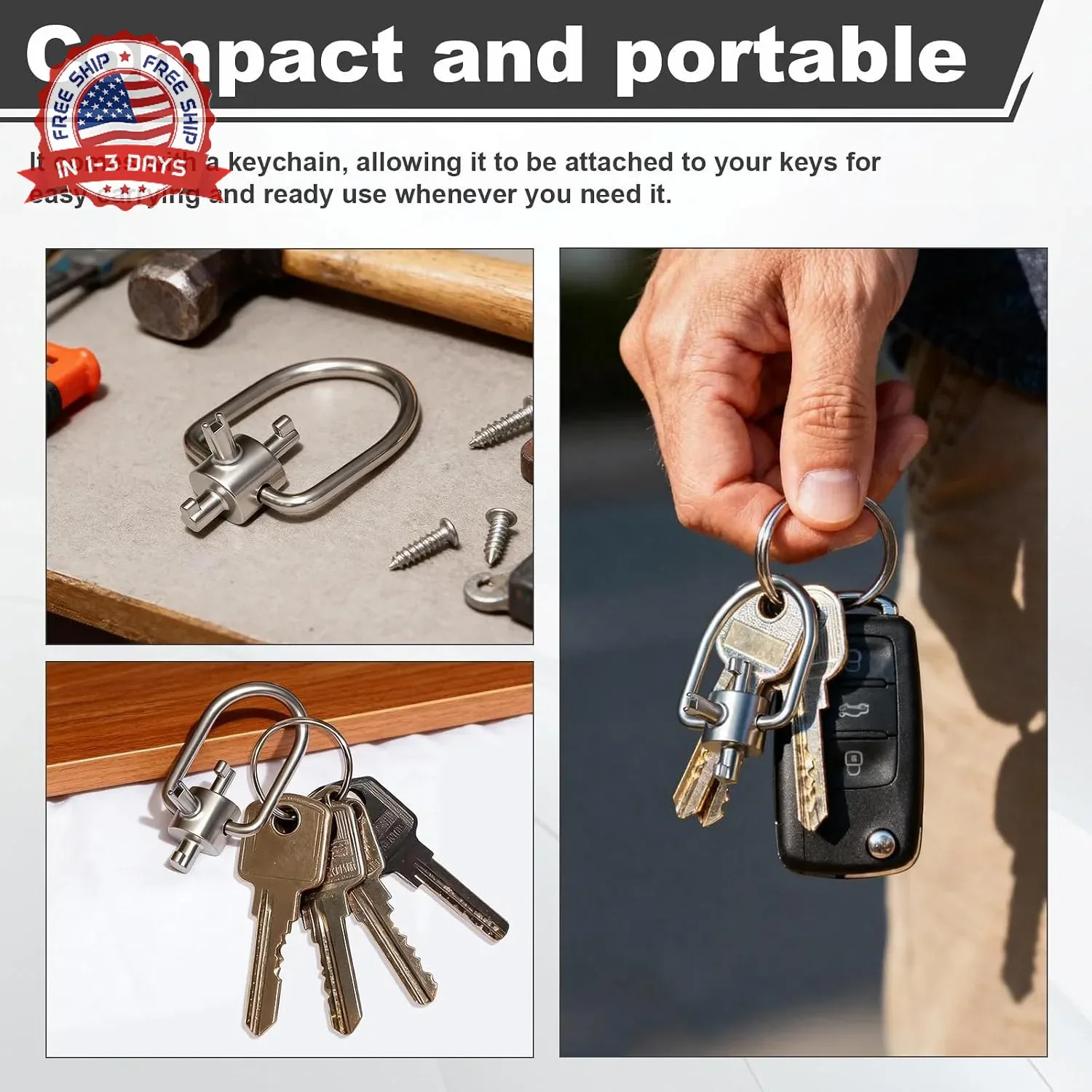 HVAC Tools, Locking Cap Key for Refrigerant Safety Caps, Universal Triple Use Mu