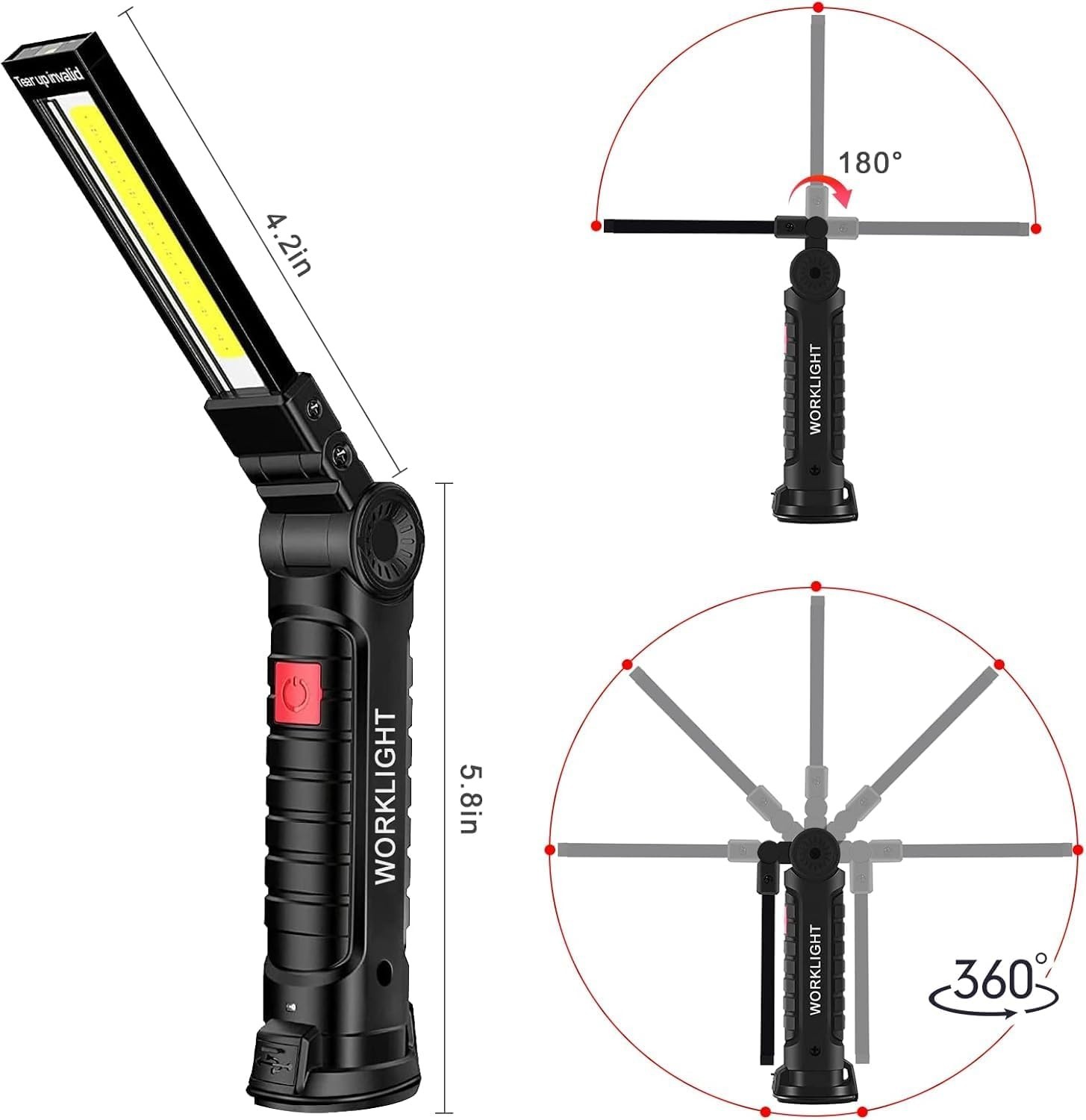 Magnetic Rechargeable Work Light with 360° Rotation & 5 Lighting Modes – 3PCS