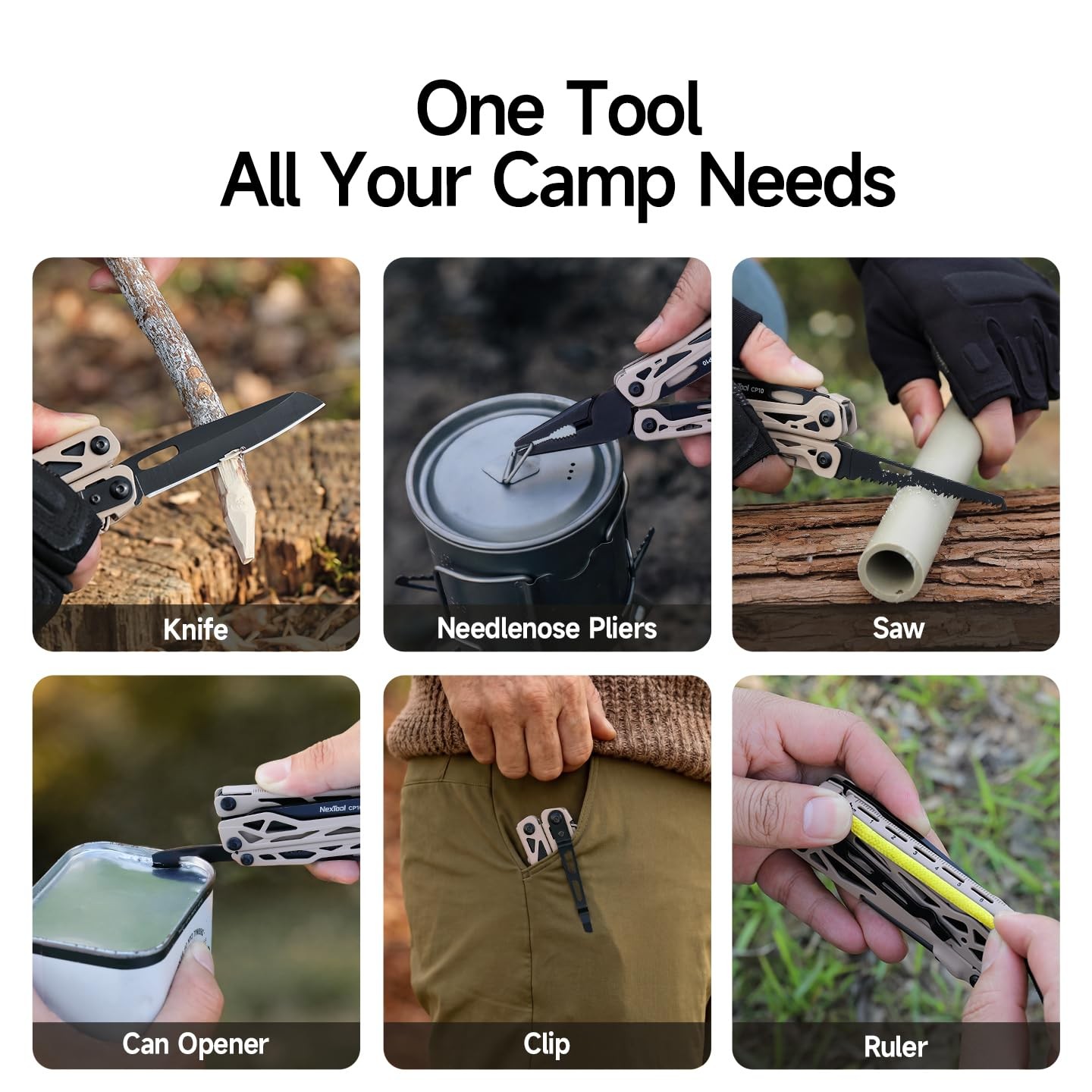 Camper CP10 Multitool，12-in-1 Multi tool with Scissors, Fire Starter, Tent St…