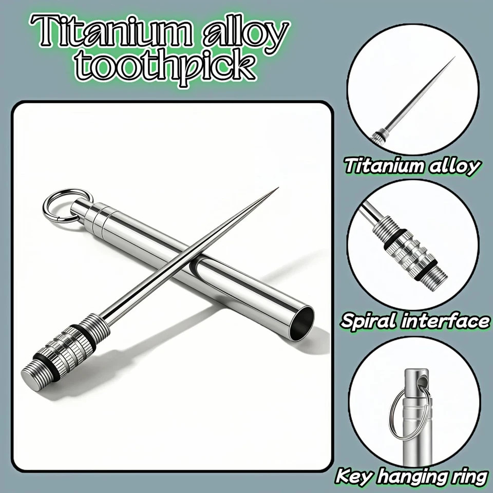 Portable Titanium Toothpick, Multi-Functional Reusable Stainless Steel Silver
