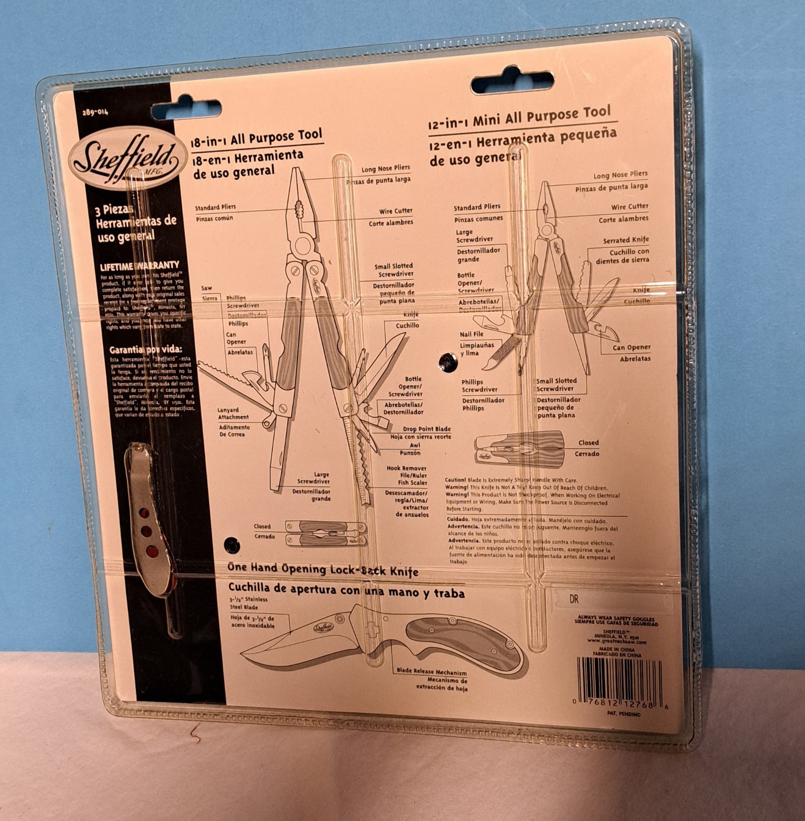 SHEFFIELD 3 PIECE ALL PURPOSE TOOL SET / 18-in & 12-in PLIERS, KNIFE Brand New