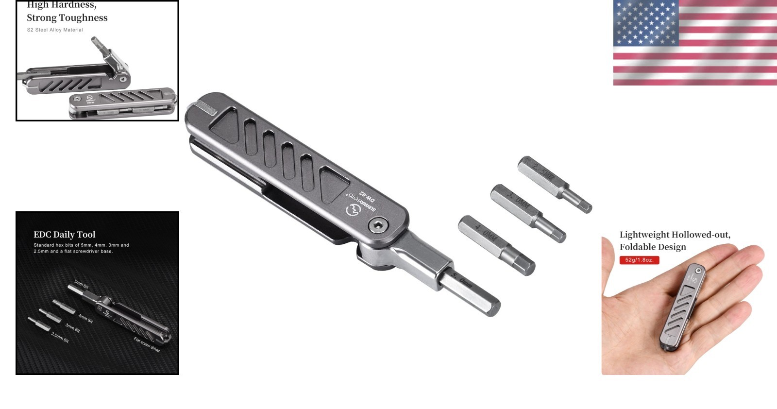 DW-02 Folding Hex Wrench Set 4-in-1 Stainless Steel