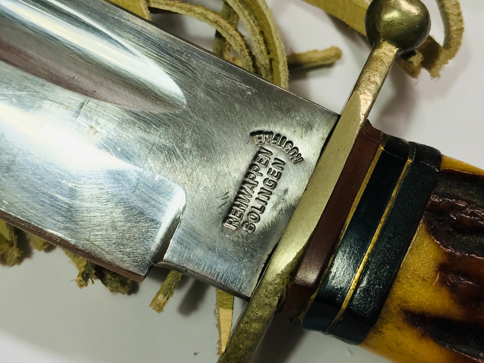 VINTAGE Rehwappen XXXL BOWIE KNIFE STAG HORNE SOLINGEN GERMANY USED