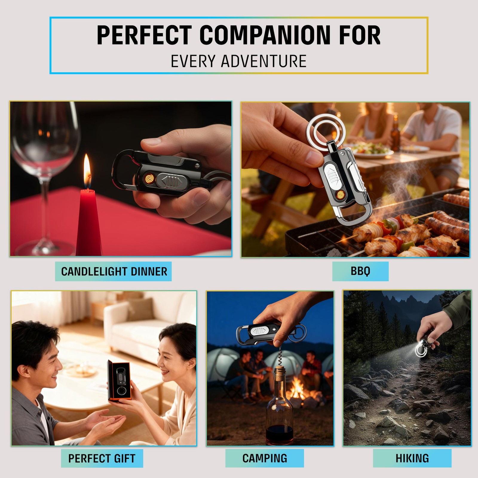 9-in-1 Multitool Keychain with windproof electric plasma coil permanent match…