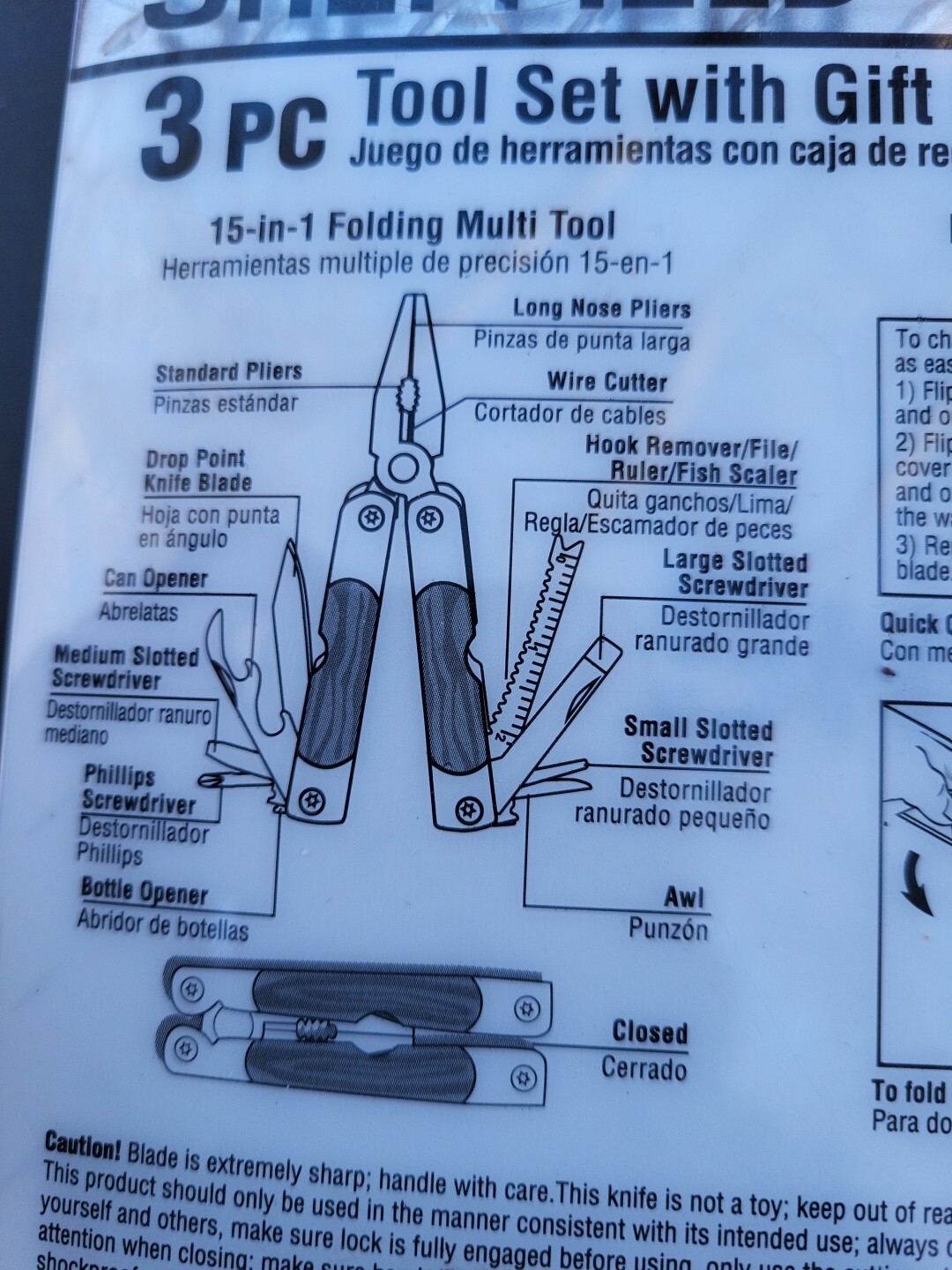 Sheffield 3 Pc Tool Set With Gift Box Multi Tool Utility Knife Flashlight New