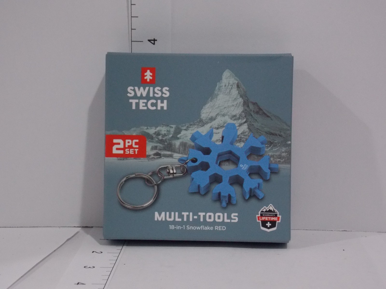 Swiss Tech 2PC Multi-Tool Set 18-in-1 Snowflake Keychain Tool Blue/Red – New