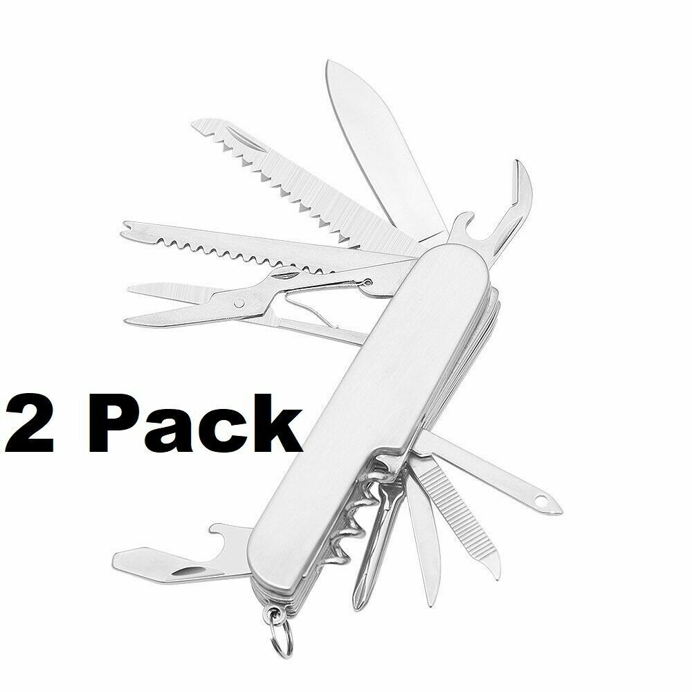2 Pack 11 in 1 Stainless Steel Multifunctional Folding Pocket Knife Camp Outdoor
