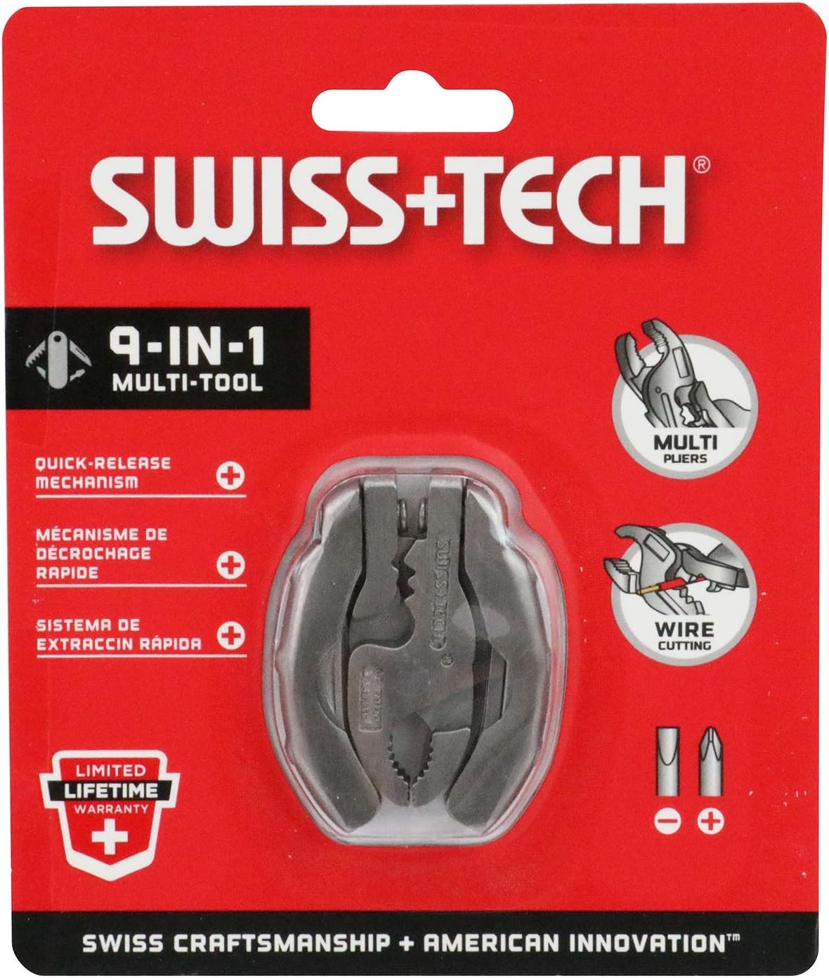 SWISS+TECH ST50016 Polished Stainless Steel 9-in-1 Micro Pocket Multitool with S