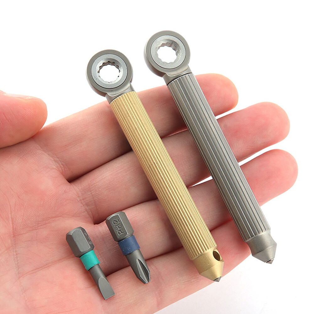 Titanium Brass S2 steel Multi Tools Card Screwdriver Pocket Outdoor Keychain EDC