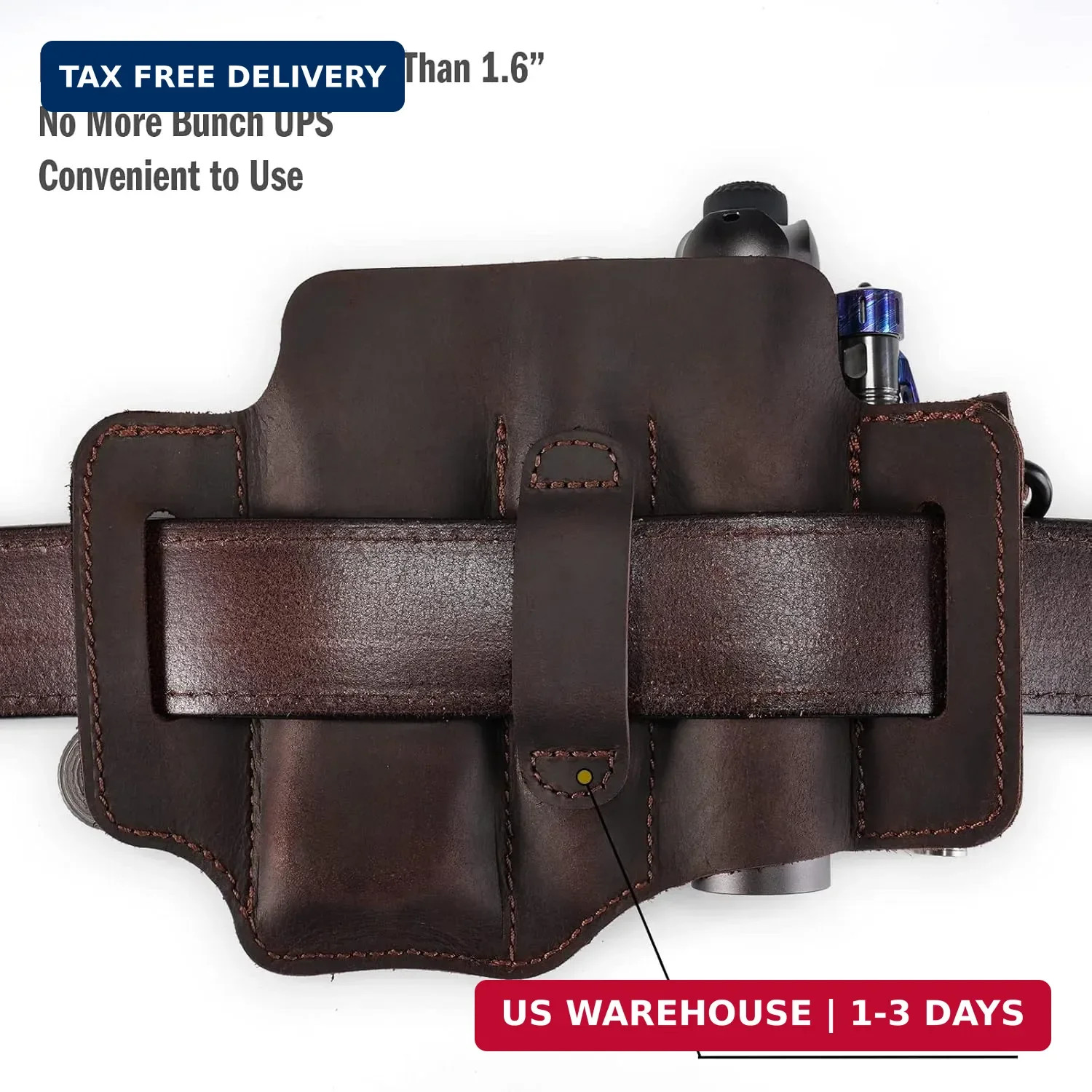 Leather Multitool Sheath – EDC Belt Organizer for Leatherman Tools, Flashlight,