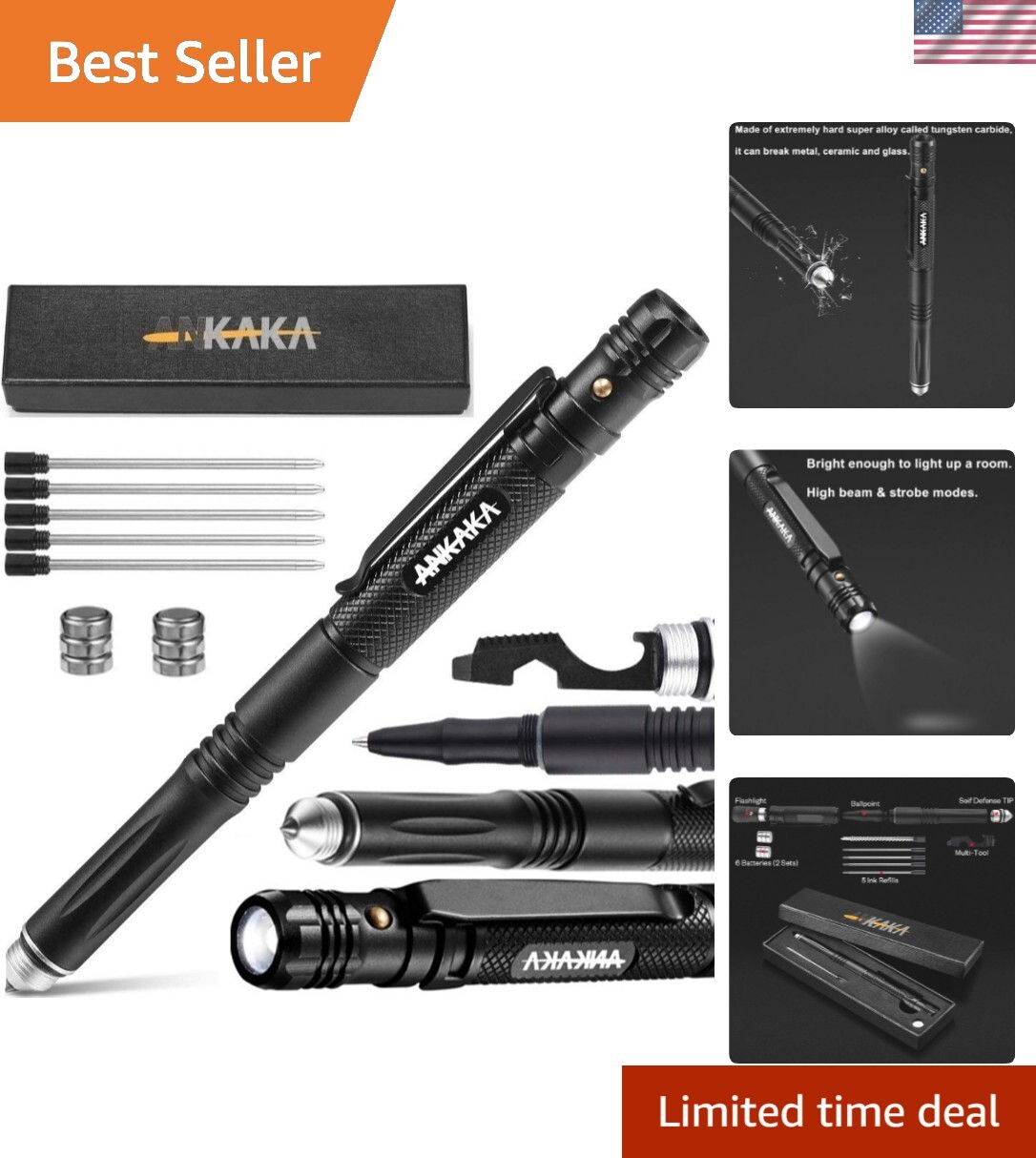 Lightweight 6-in-1 Tactical Pen for Self-Defense & Everyday Carry – Gift Ready